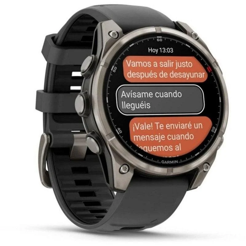 Thumbnail 1 de Garmin Fenix 8 Pro LTE/NTN satelital 47 mm AMOLED de titanio con correa de silicona negra/gris