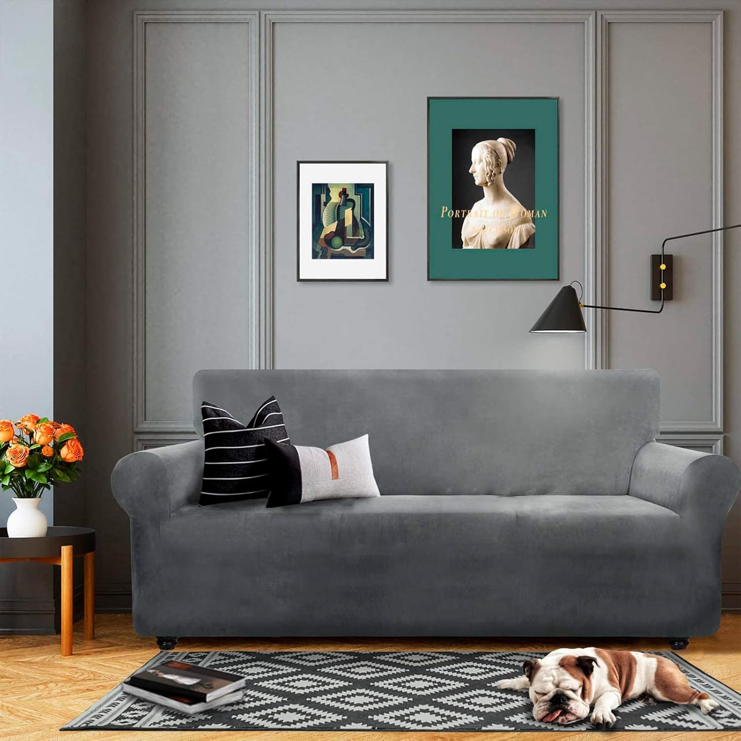Detalle 2 de XINEAGE Velvet 3-seater sofa cover, grey 🛋