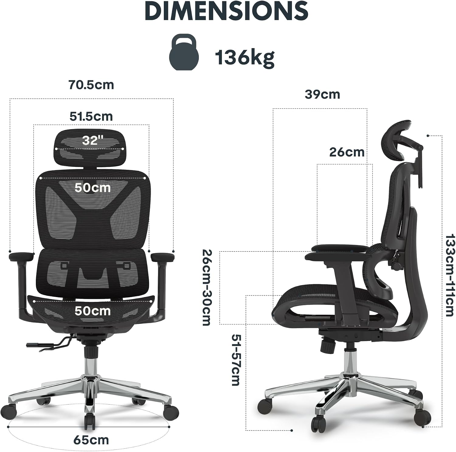 Detalle 2 de FLEXISPOT ergonomischer Bürostuhl ErgoX mit 3D-Armlehnen, 3D-Kopfstütze und 5D-Rückenlehne (bis 136 kg), Schwarz