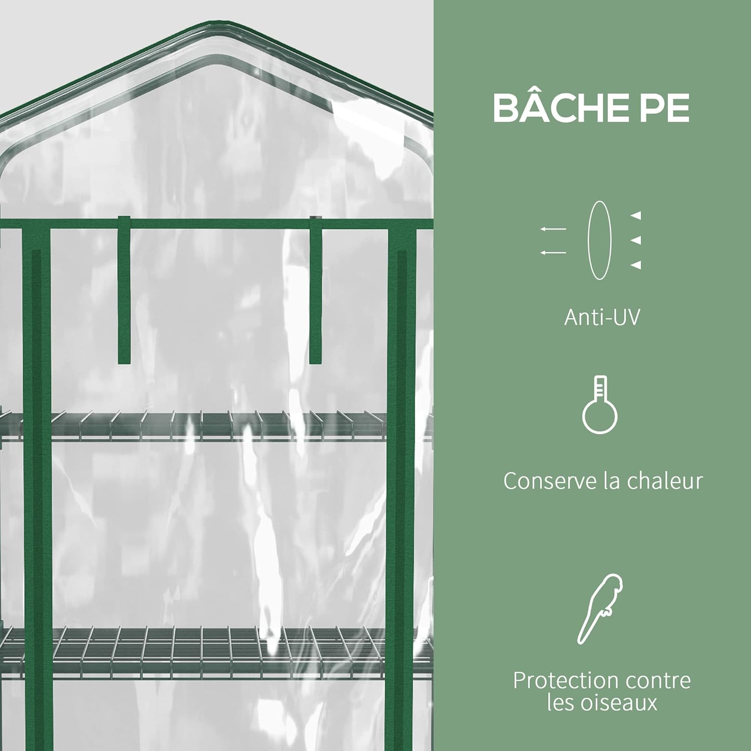 Thumbnail 2 de Outsunny serre de jardin avec étagères 4 niveaux, bâche renforcée et porte zippée (69 x 50 x 165 cm)