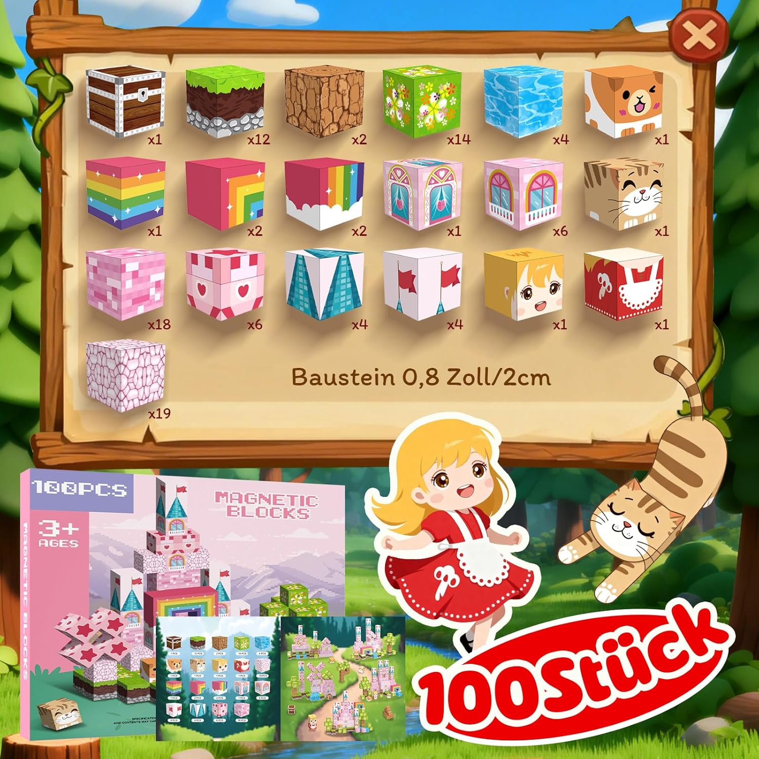 Detalle de Crifeton magnetische Bausteine mit 100 Teilen (2 cm) für Kinder ab 3 Jahren – Montessori-Magnetbausteine