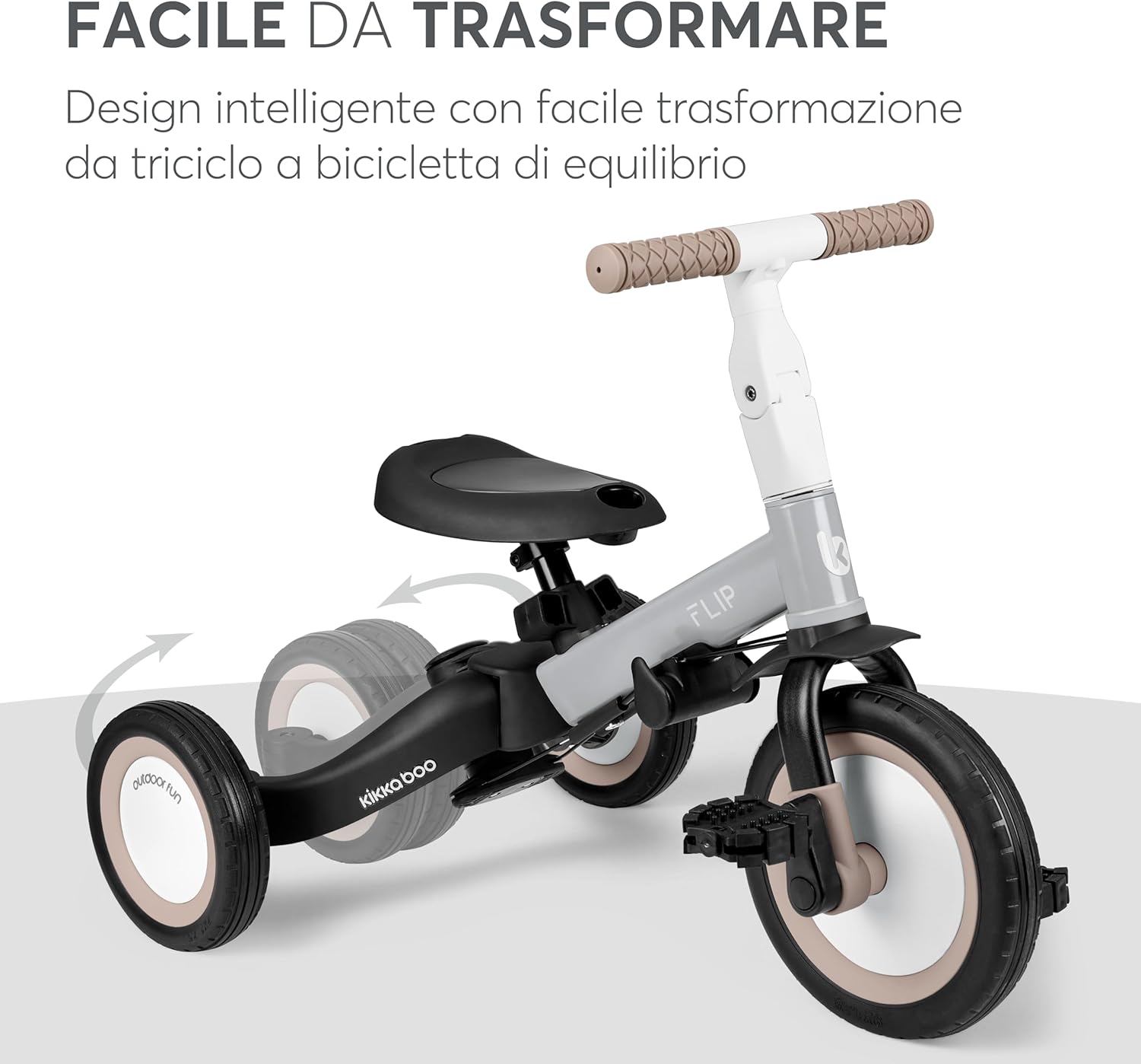 Detalle de KikkaBoo Triciclo Evolutivo 5 in 1 FLIP per Bambini da 1 a 5 Anni — Grigio