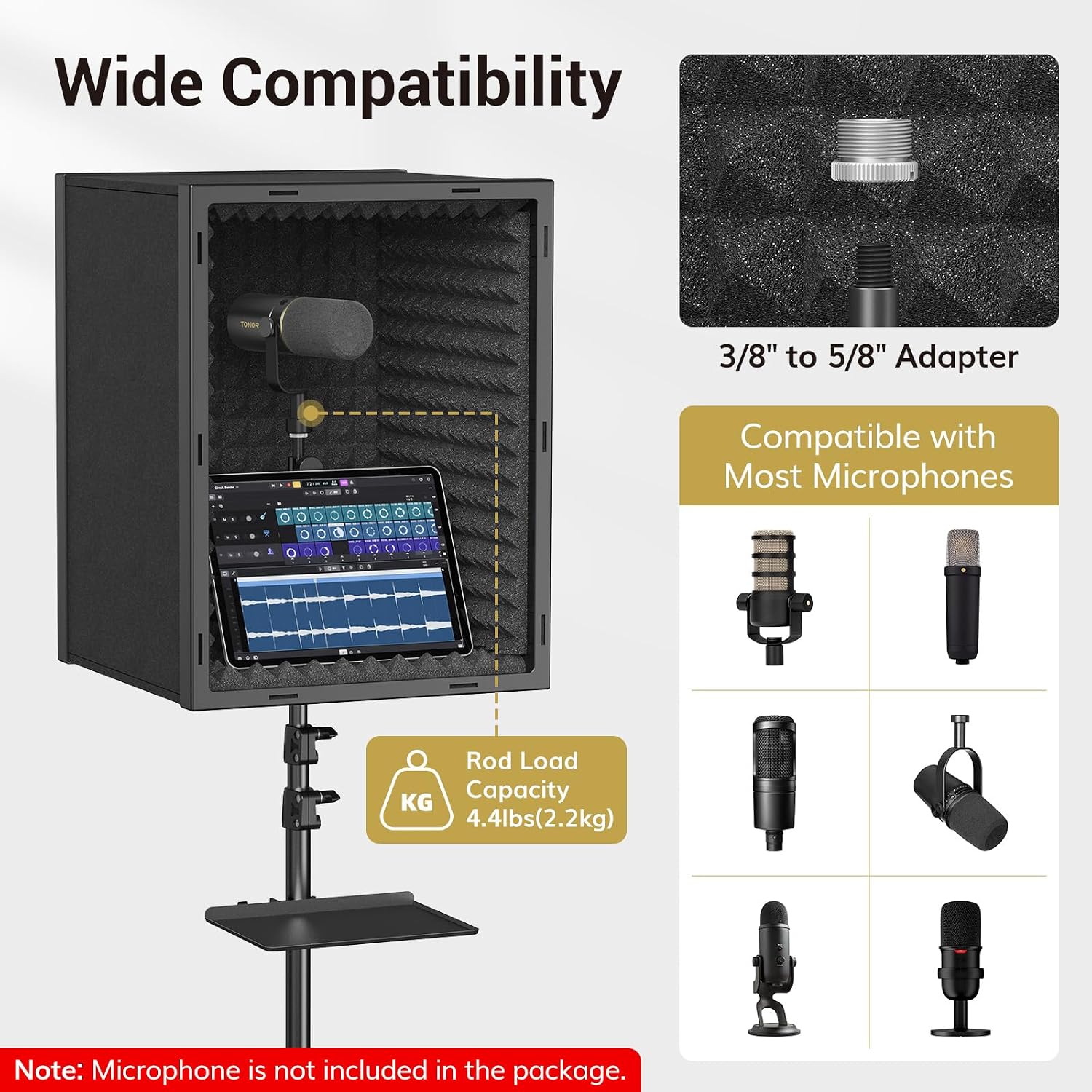Detalle 1 de TONOR 24363 Vocal Booth Microphone Isolation Shield, adjustable to 1.9 m