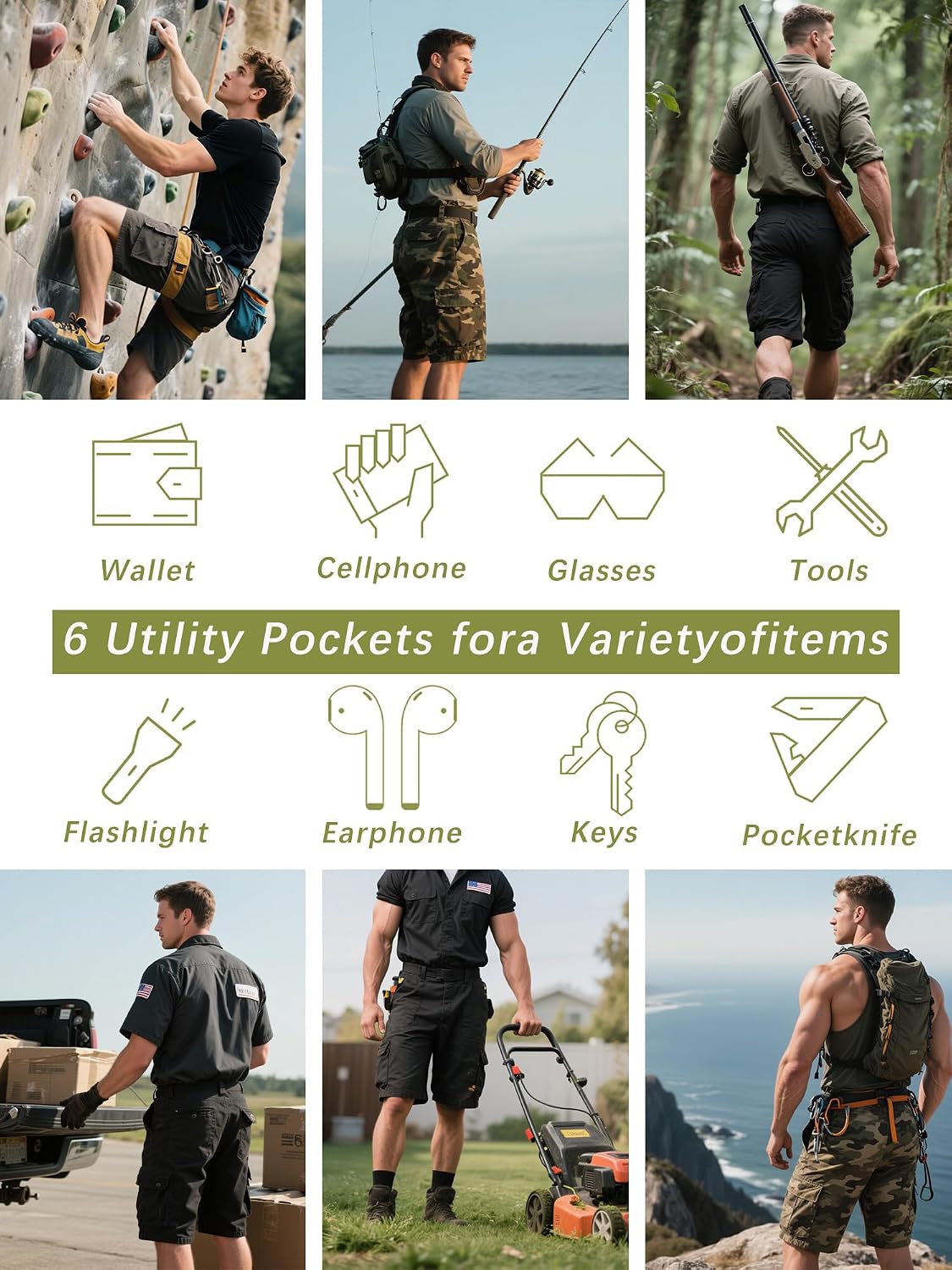 Detalle 2 de AKHIKING Camouflage Cargo Shorts for Men: 100% Cotton, 6-Pocket Outdoor Utility