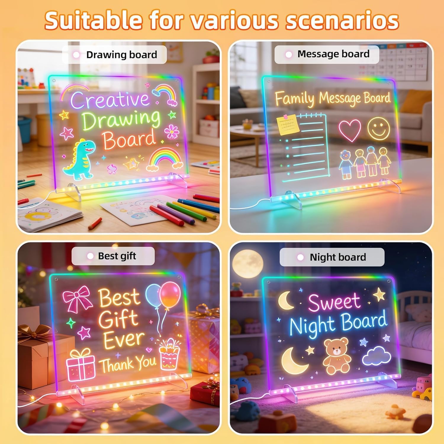 Detalle de Led Note Board with Colors 16'' – 8 RGB Colors, 6 Light Modes, Tracing Book