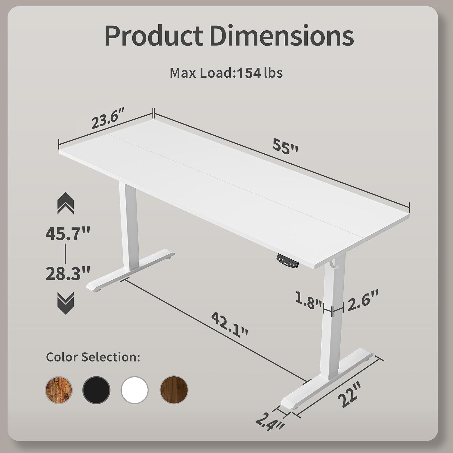 Detalle de Agilestic DJ 55 x 24-Inch Electric Standing Desk, White, Memory Presets