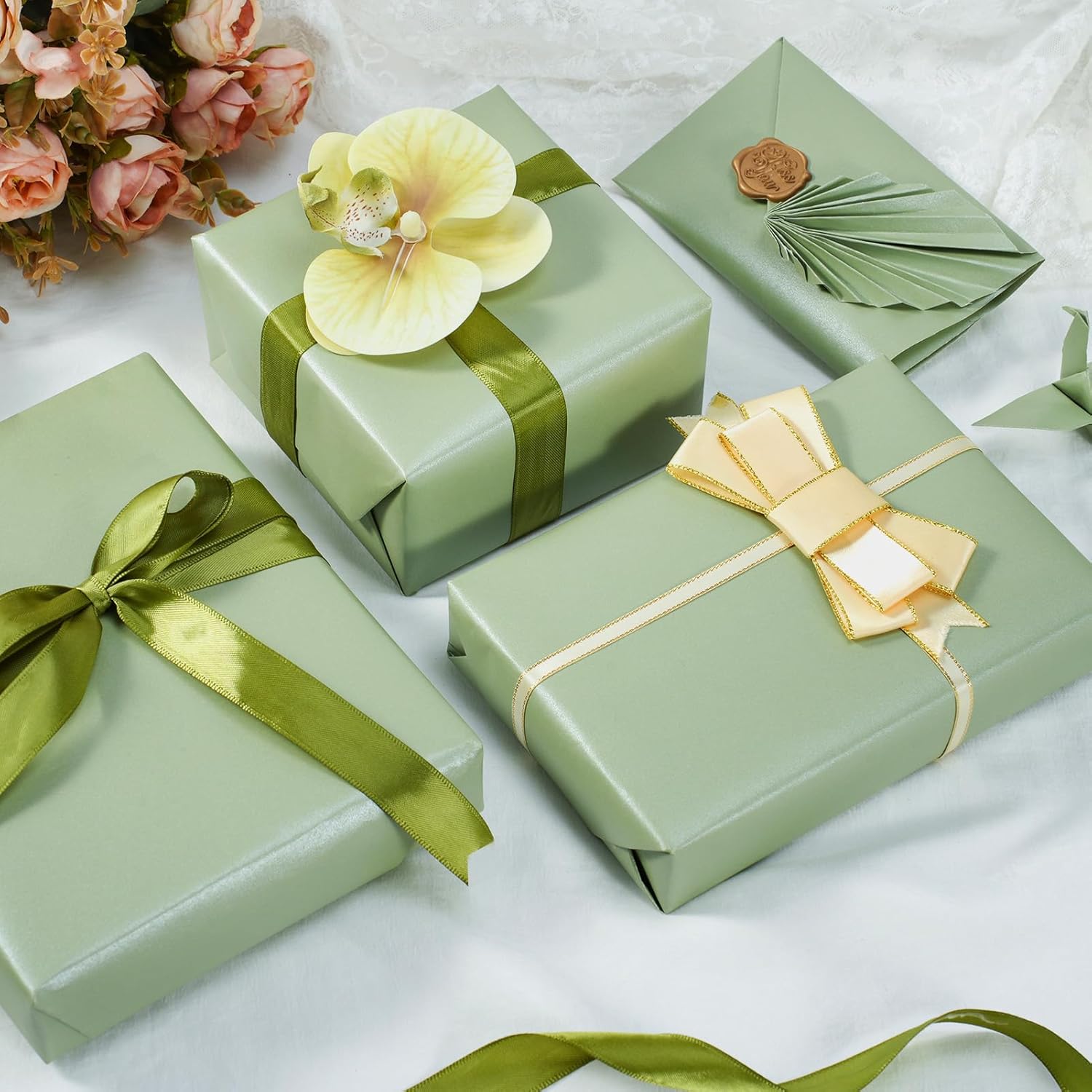 Thumbnail 3 de Sage Green Wrapping Paper Roll, Reversible Pearly-Lustre – 43cm x 10m