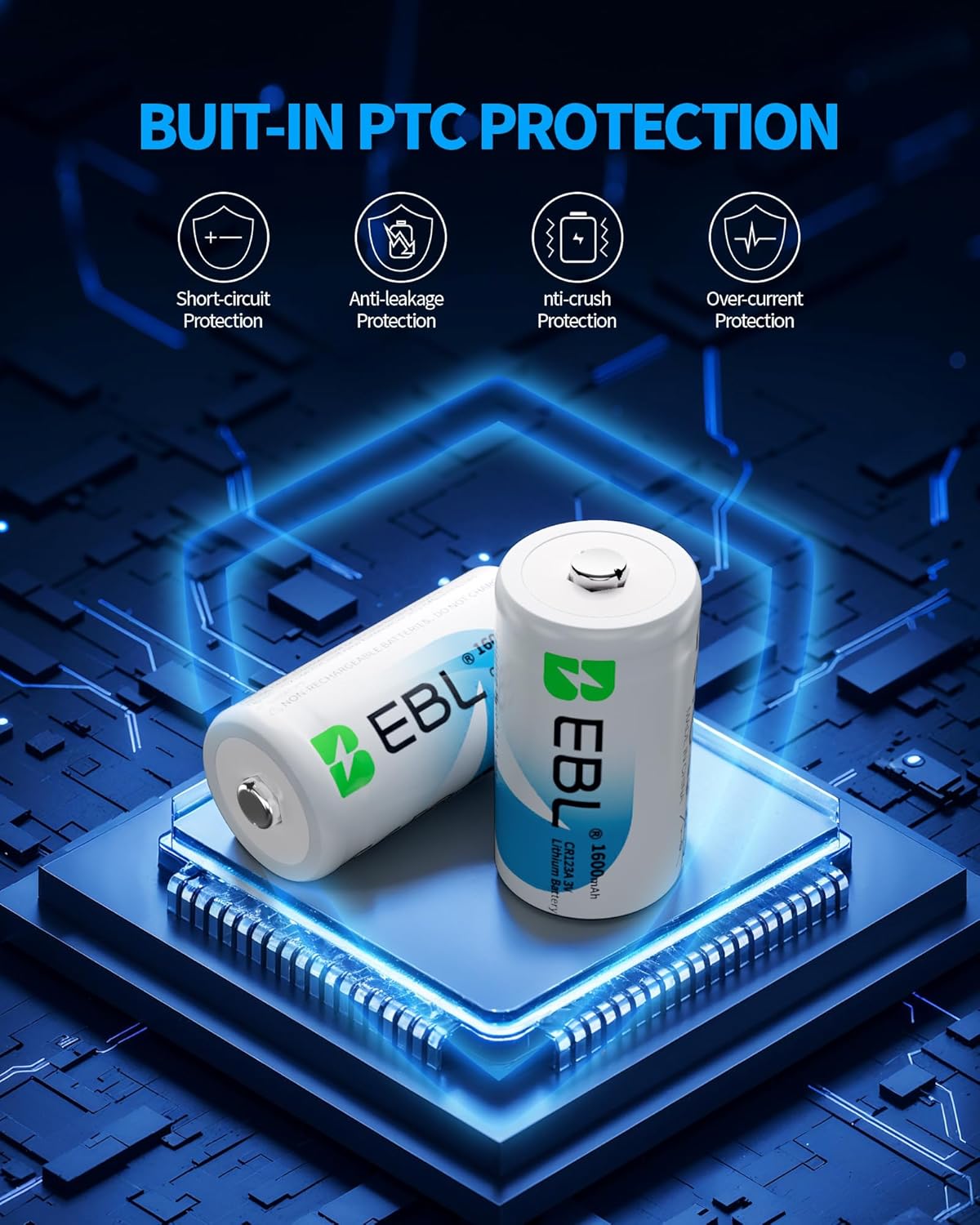 Thumbnail 1 de EBL CR123A 3V Lithium Battery 1600mAh (6-Pack): Long-Lasting Power for Cameras, Lights & Alarms