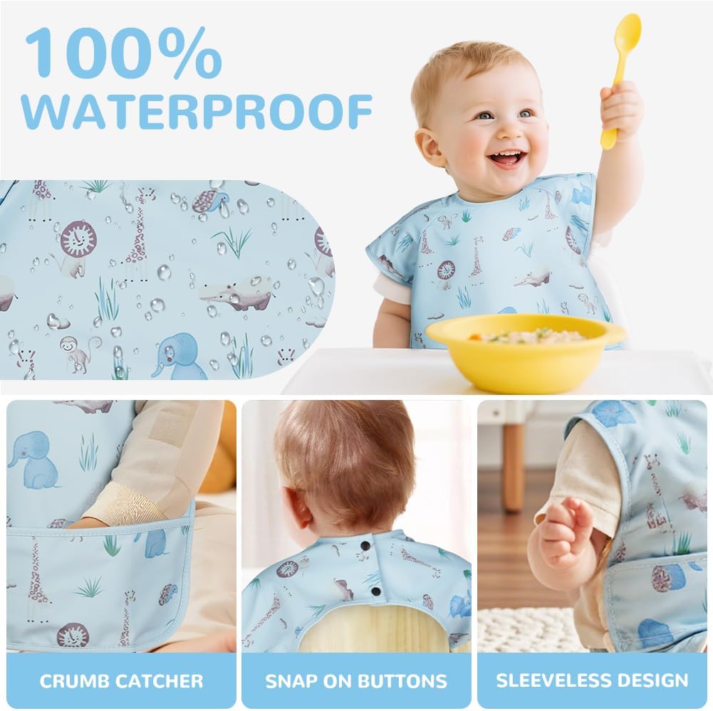 Thumbnail 2 de Vicloon Baby Bibs with Short Sleeves (Zoo) – Waterproof, Easy-Wipe Feeding Bib for 6–12 Months