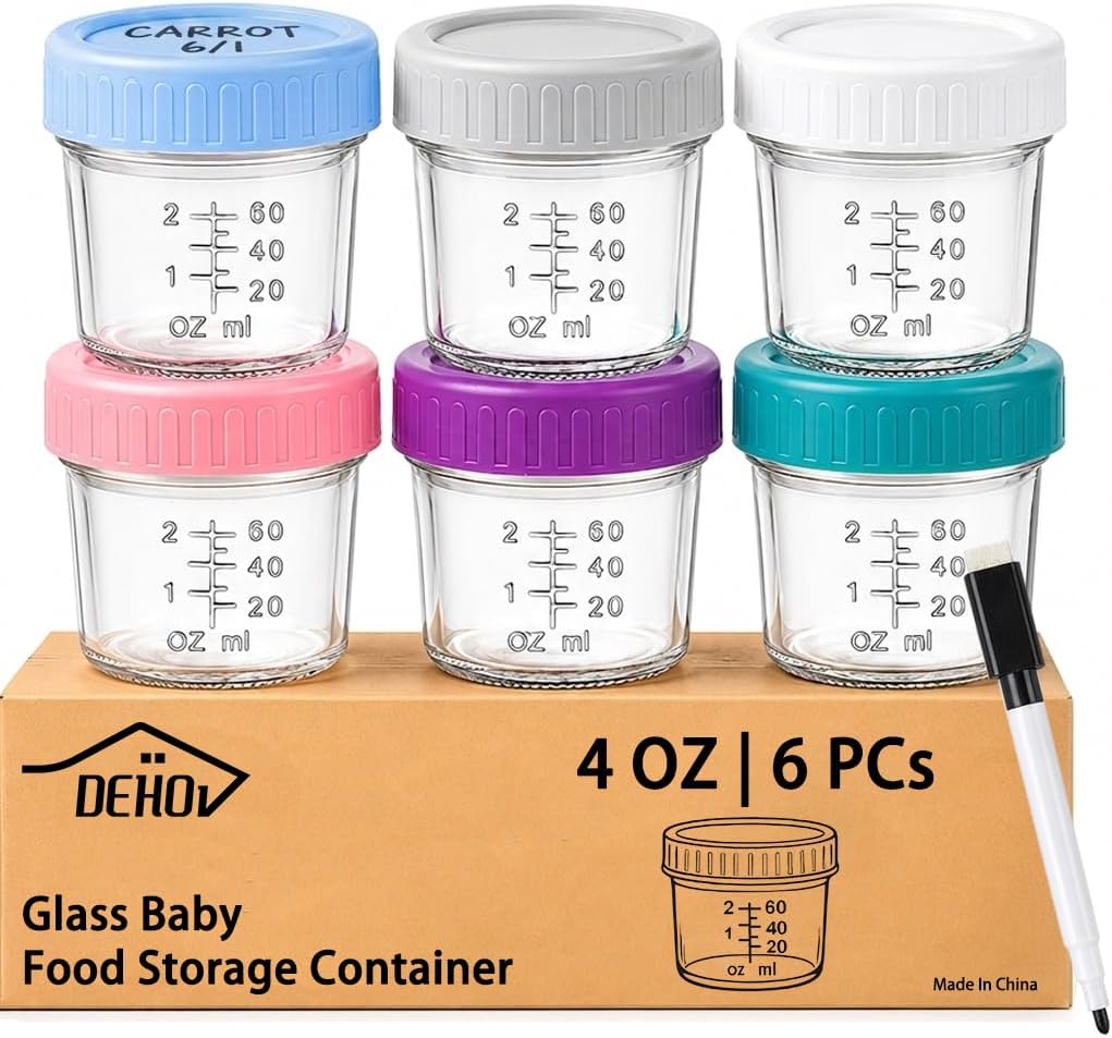 Detalle de Dehov 6-Piece 4 oz Glass Baby Food Containers with Lids