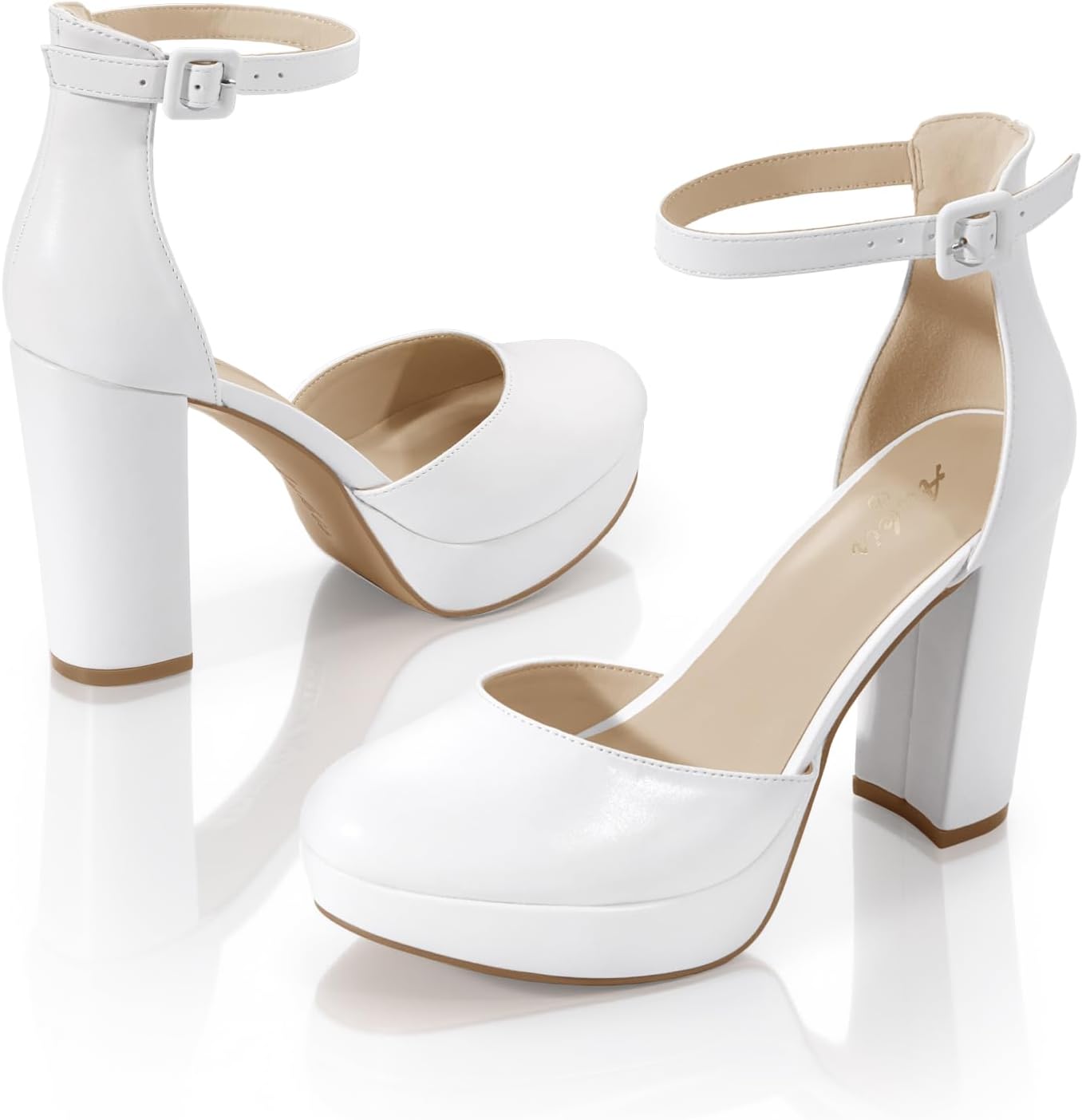 Detalle 2 de Ankis Closed-Toe Platform Pumps for Women, 4-Inch Block Heel and Ankle Strap
