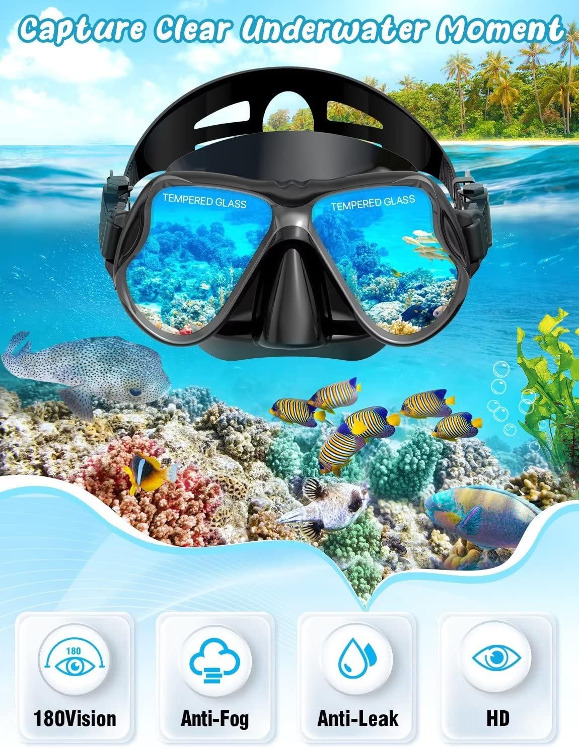 Detalle de Zenoplige Mask Fins Snorkel Set: Panoramic Mask, Dry-Top Snorkel & Adjustable Fins