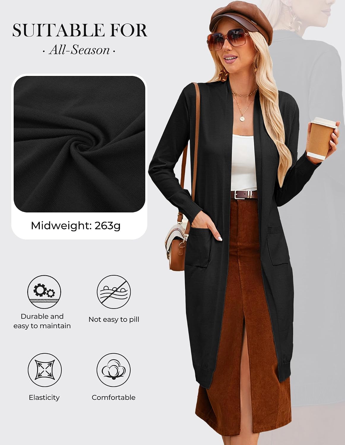 Detalle 2 de GRACE KARIN Essential Open Front Maxi Cardigan