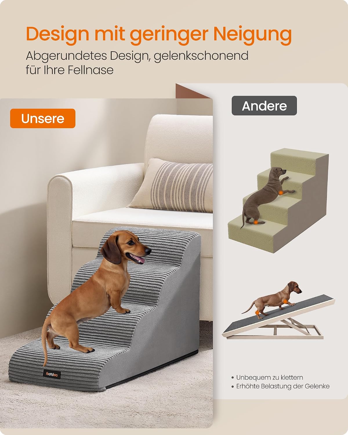 Detalle 1 de Feandrea Hundetreppe 4 Stufen für kleine Hunde