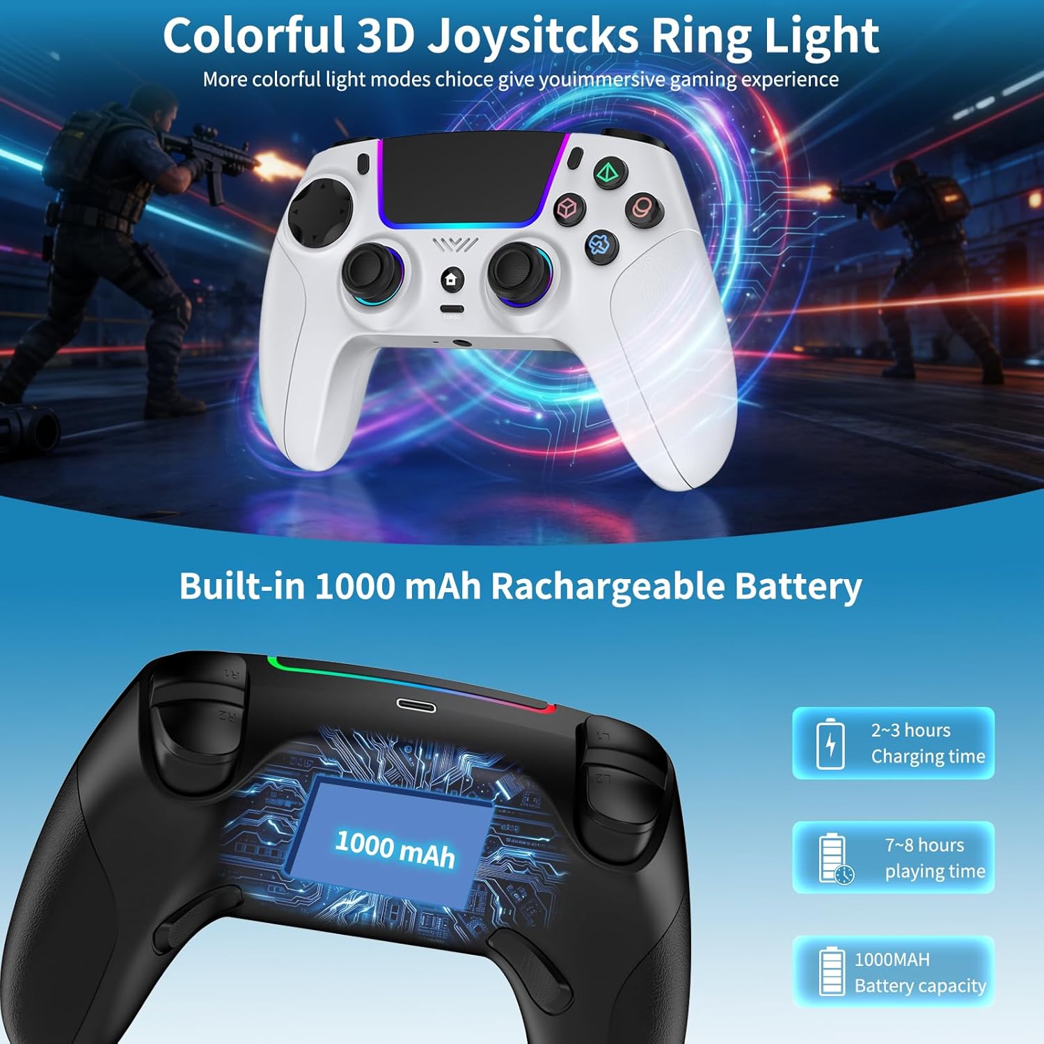 Thumbnail 4 de JORREP 2 Pack Wireless Controller for PS4: Dual Set with RGB, Turbo, and Programmable Buttons