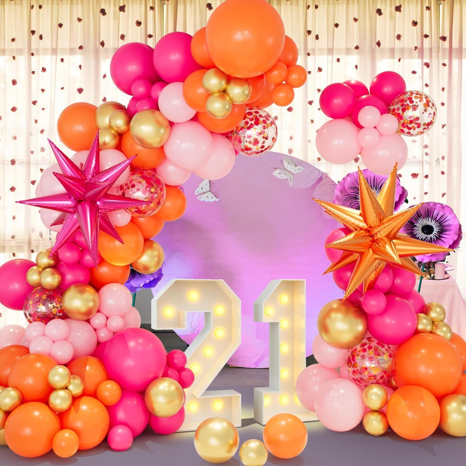 Detalle de Pink Orange Balloon Garland Arch Kit – 146pcs for Summer Parties