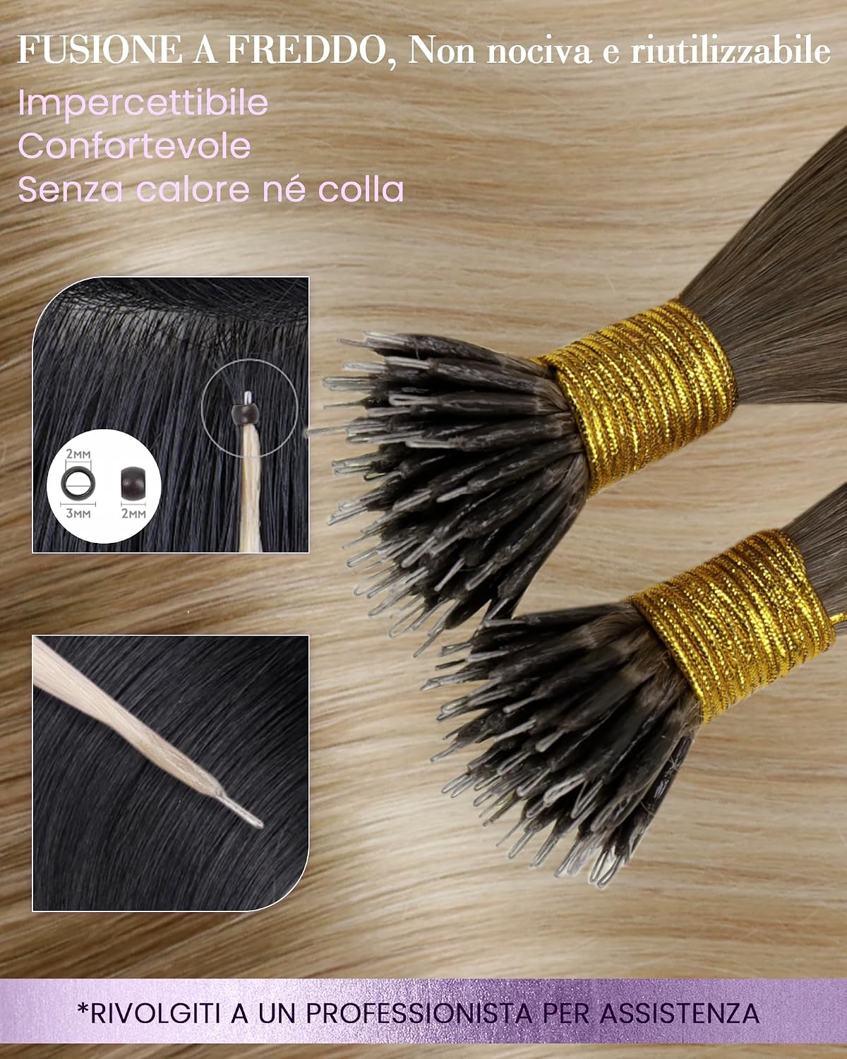 Thumbnail 2 de LaaVoo Nano Ring Extension Capelli Veri 60 cm Balayage: texture liscia e fusione discreta