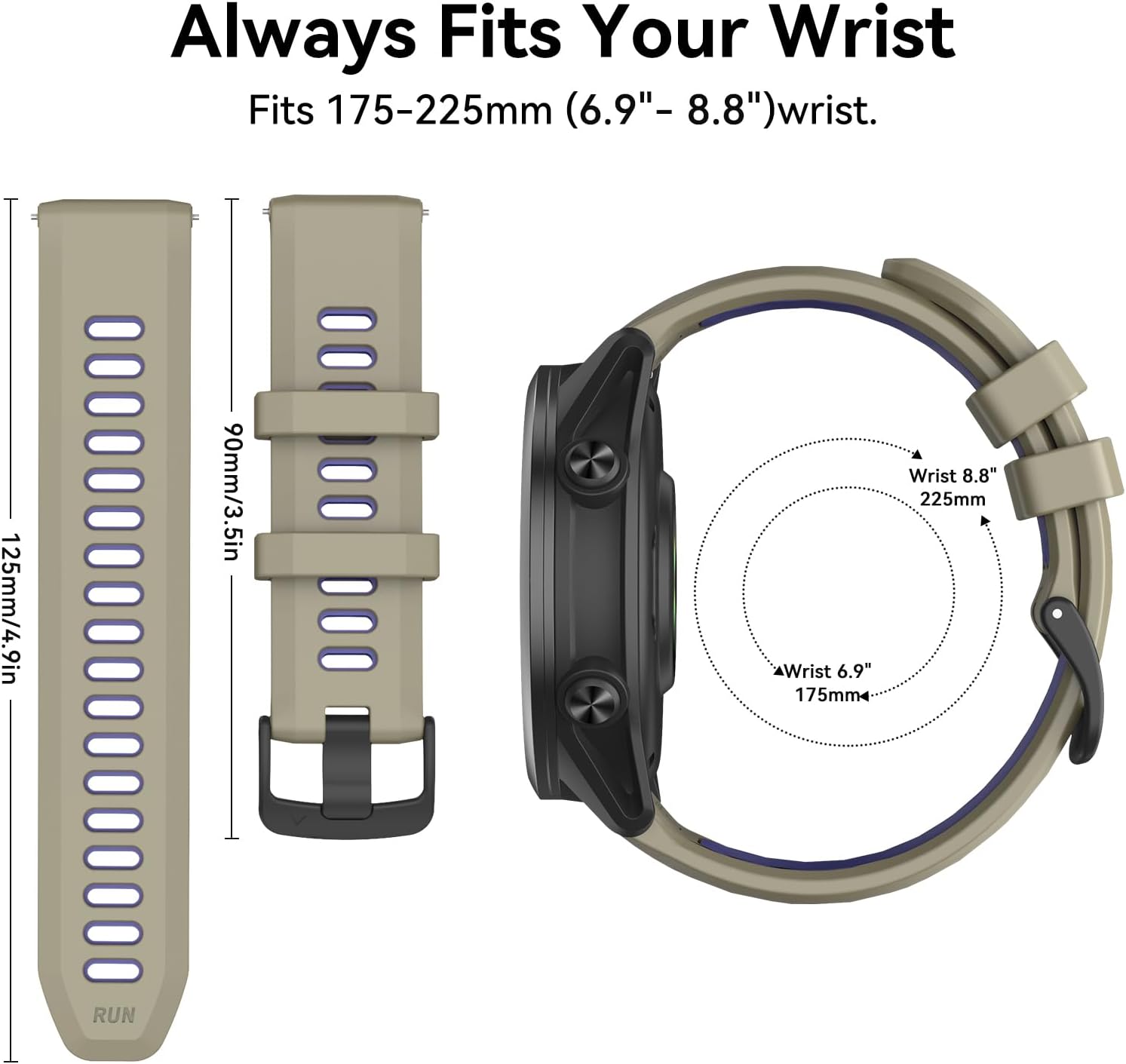 Detalle de OVERSTEP 22mm Silicone Quick Release Waterproof Sport Strap for Garmin, Coros & more