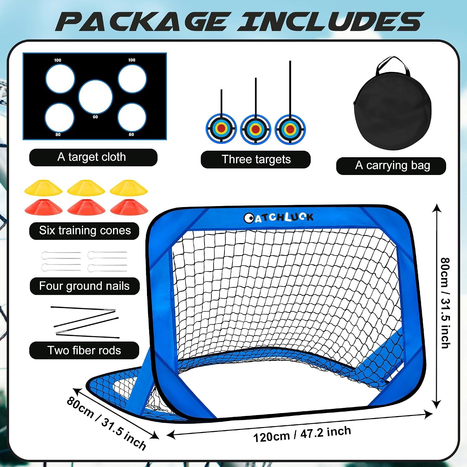 Detalle 2 de CATCHLUCK Outdoor Football Goals kindervoetbaldoel, pop-up met trainingstools
