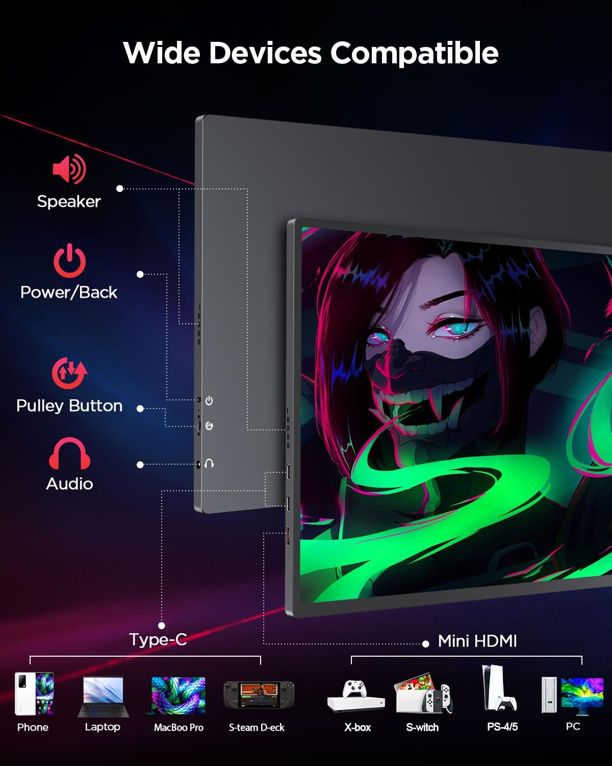 Thumbnail 6 de UPERFECT 2K 144Hz QLED da 16 pollici portatile con USB-C e mini HDMI (VESA)