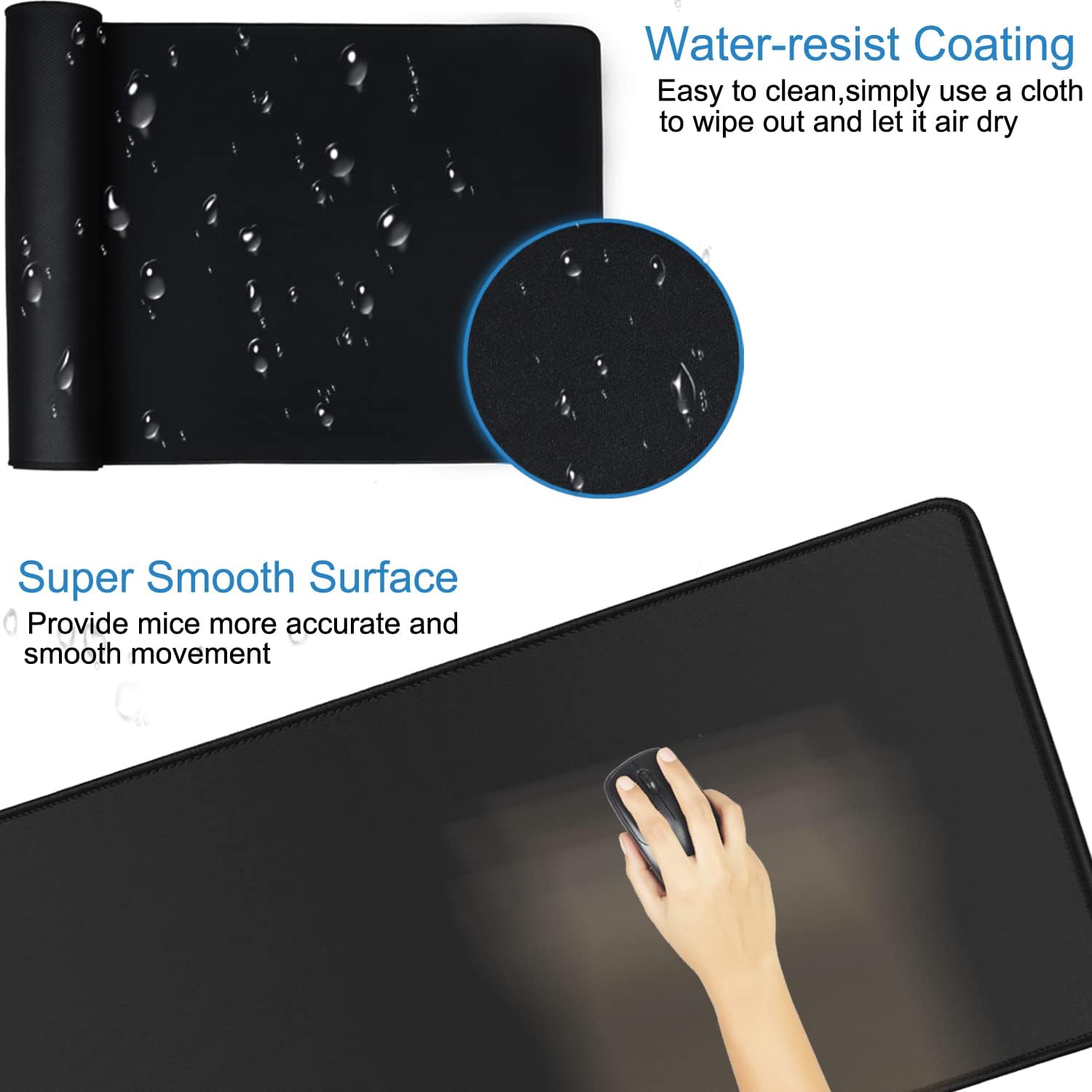 Detalle de BOOEUDI YLY2047-BLK-80-SRK2 Extended Mouse Pad, 31.5 x 11.8 in, Black