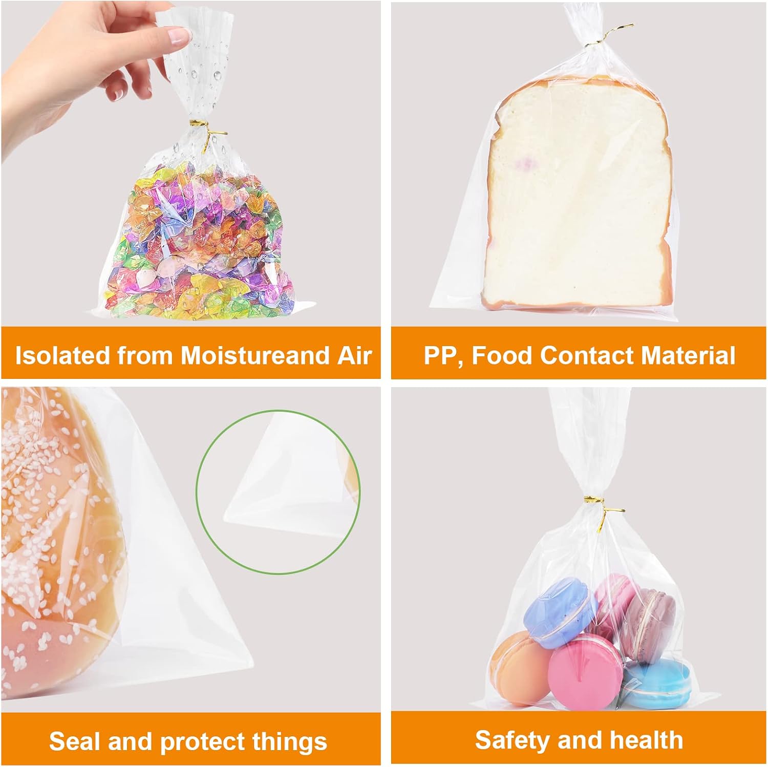 Thumbnail 3 de NEOACT Clear Cellophane Treat Bags, 6 Sizes with Twist Ties, 1.4 Mil