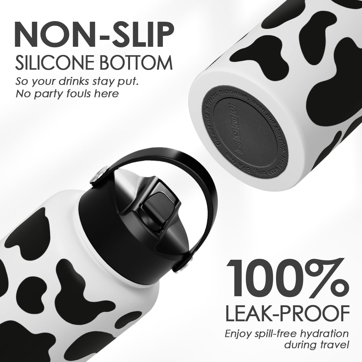 Detalle 2 de SANDJEST SJ-DW-SS-WB32SL Cow Print Insulated Stainless Steel Water Bottle, 32 oz
