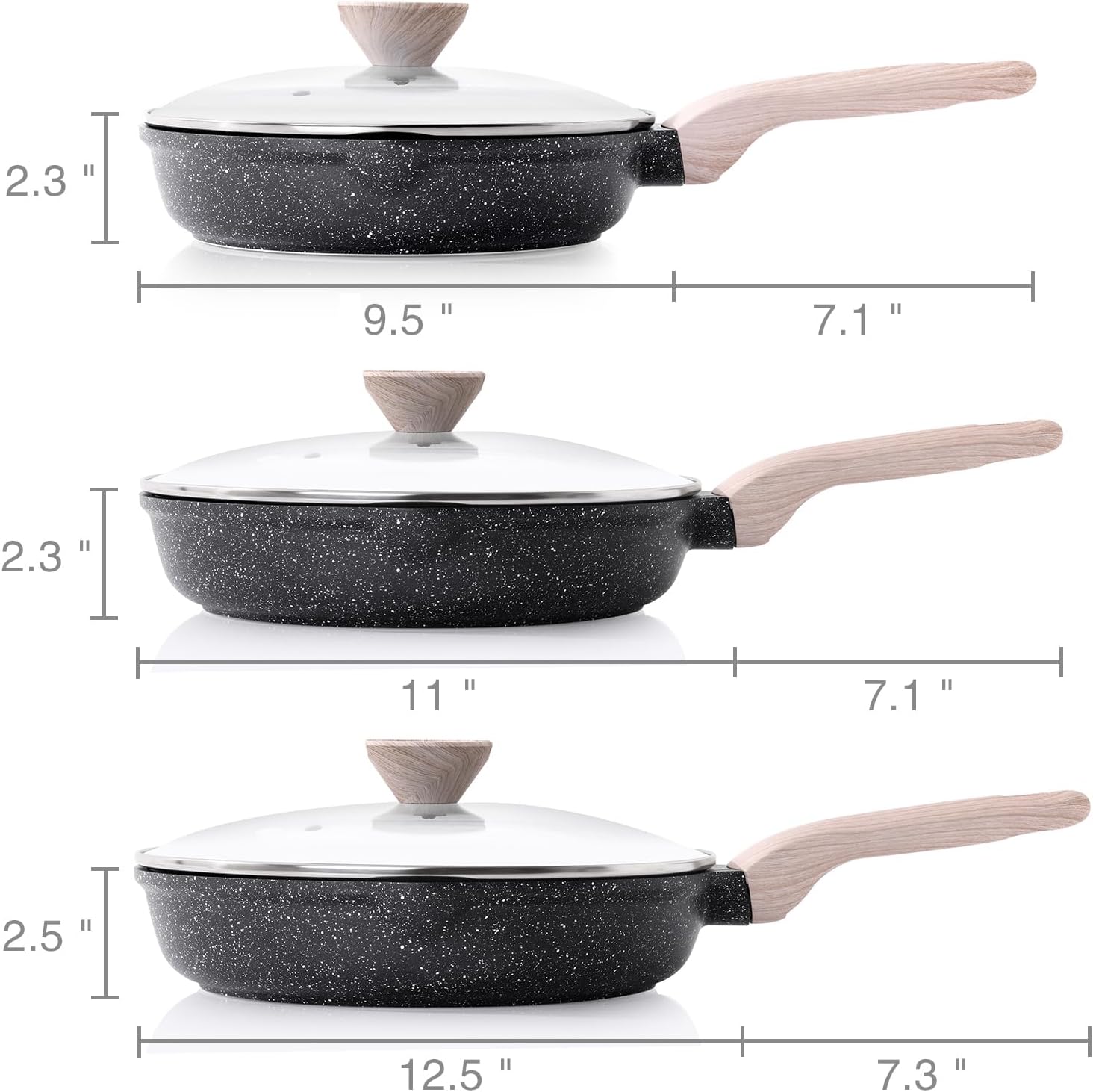 Detalle 2 de Kordisen Nonstick Frying Pan Set with Lids (3-Piece) — Stay-Cool Bakelite Handles, PFOA-Free Induction Cookware