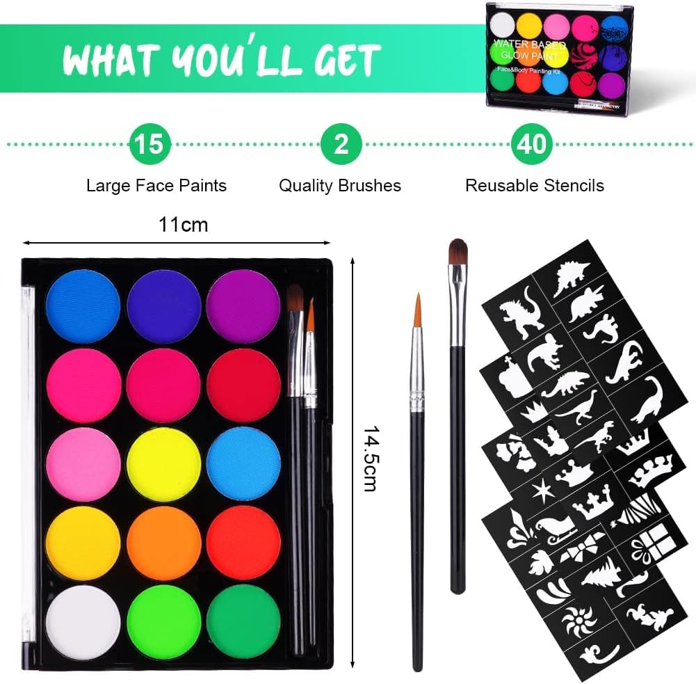 URAQT UV Kinderschminke Set 15 Farben 🎨