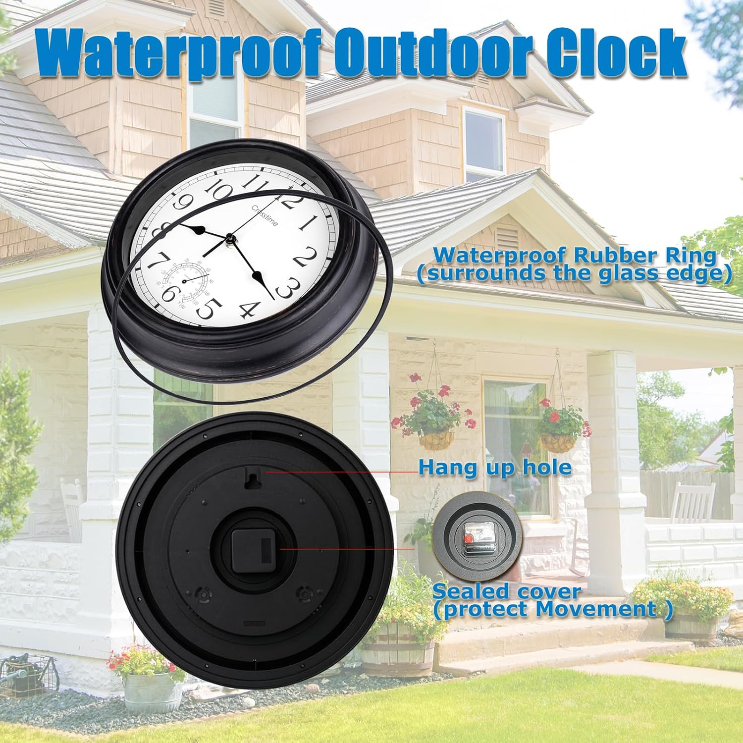 Thumbnail 4 de Crosstime 40cm Outdoor Clock with Thermometer