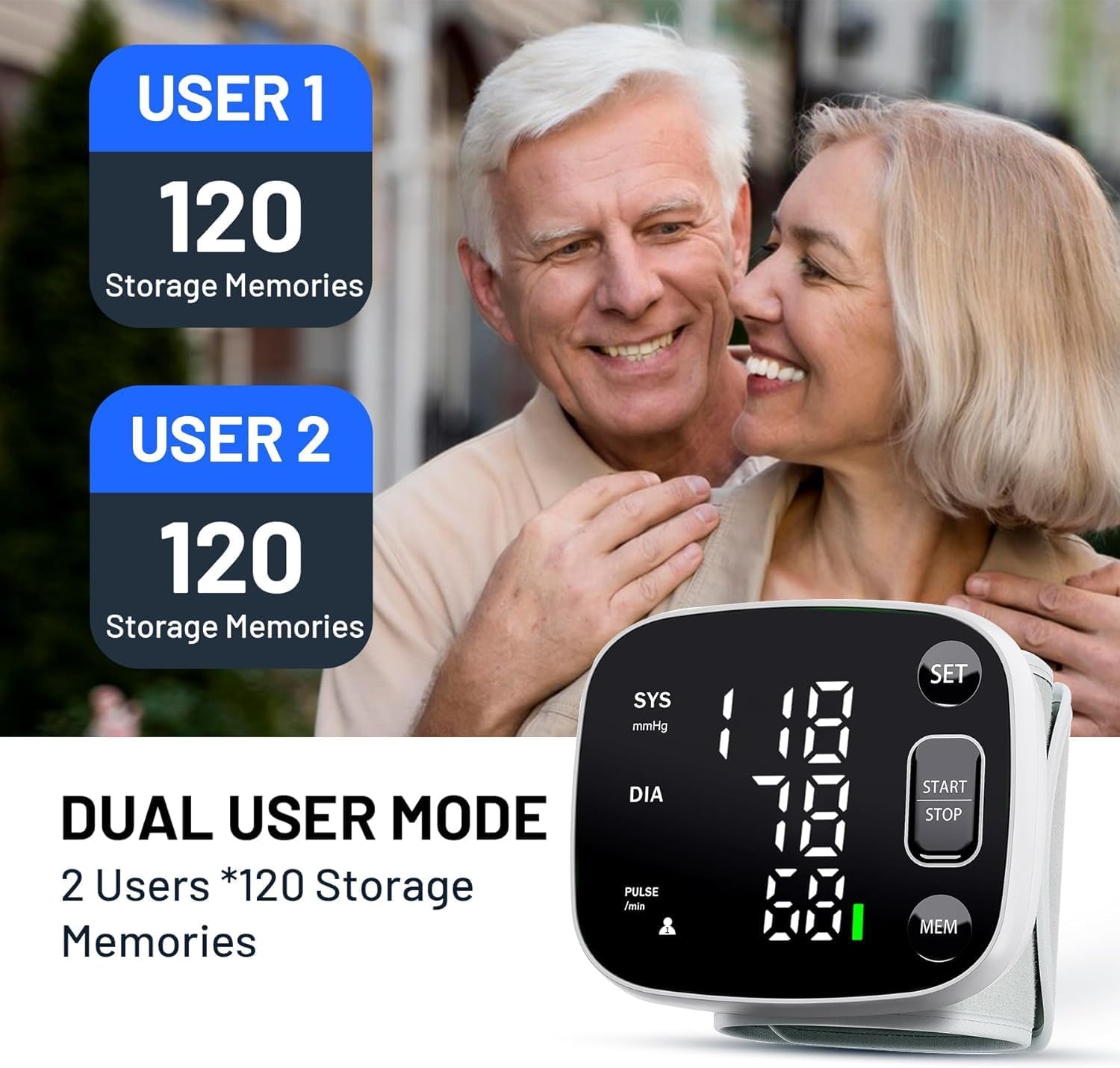 Thumbnail 3 de Blood Pressure Monitors Rechargeable Digital Wrist Blood Pressure Machine for Home Use with Voice Broadcast and 240 Memory