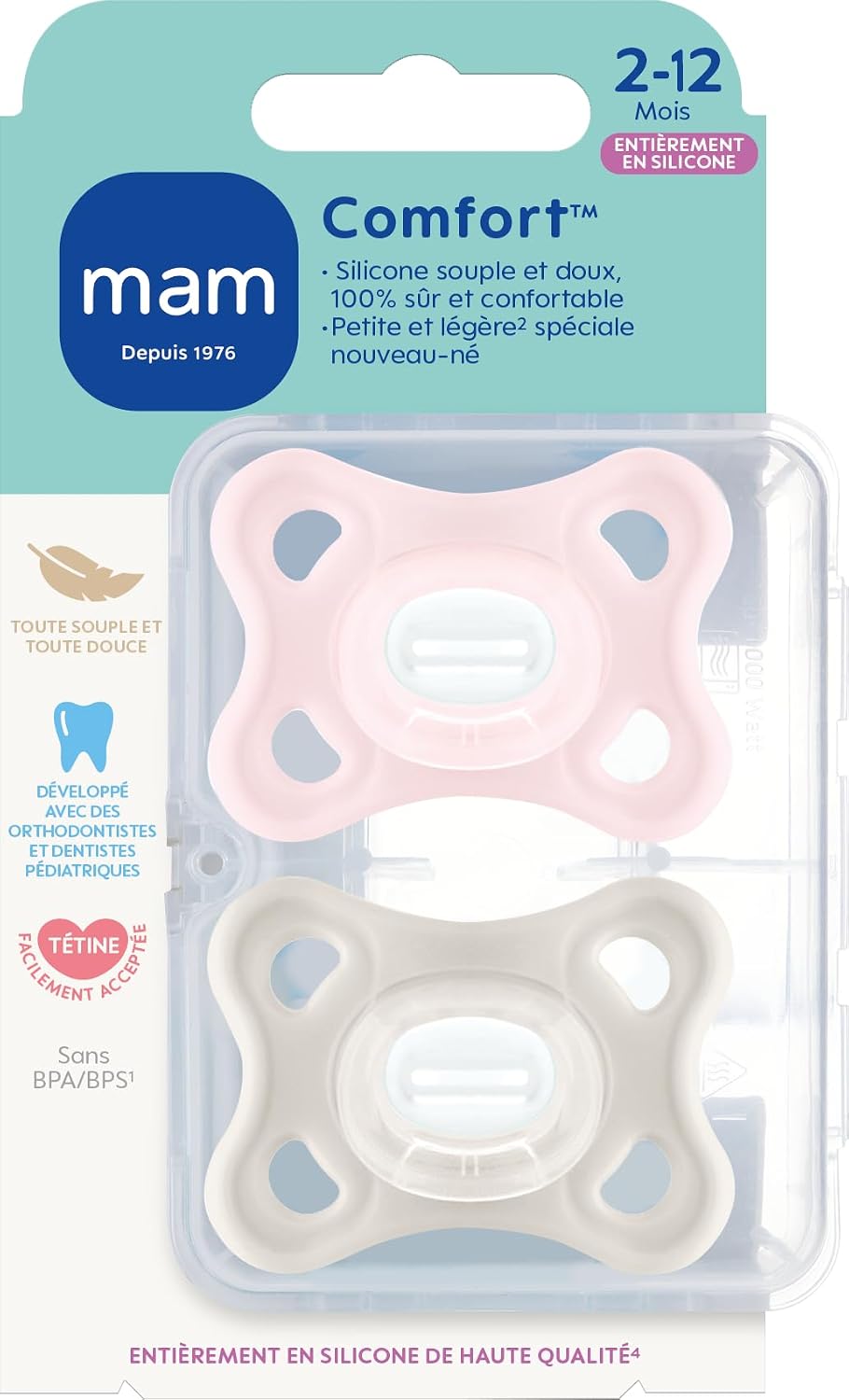 Detalle de MAM Sucette Comfort Rose/Beige – Lot de 2 tétines pour Bébé 2–12 mois