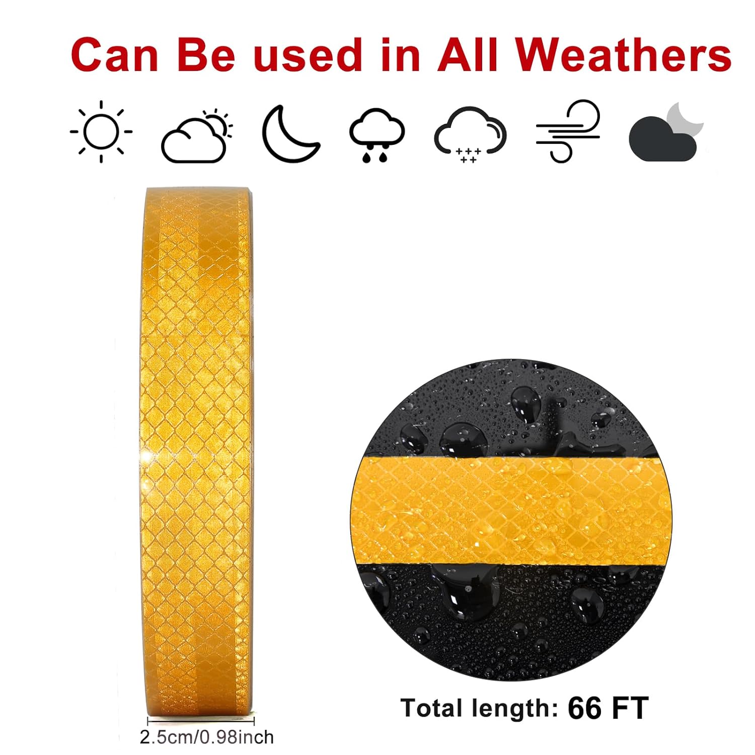 Detalle 2 de Nastro Catarifrangente Adesivo Giallo XFXIA 2,5 cm x 20 m – Riflettente, Impermeabile