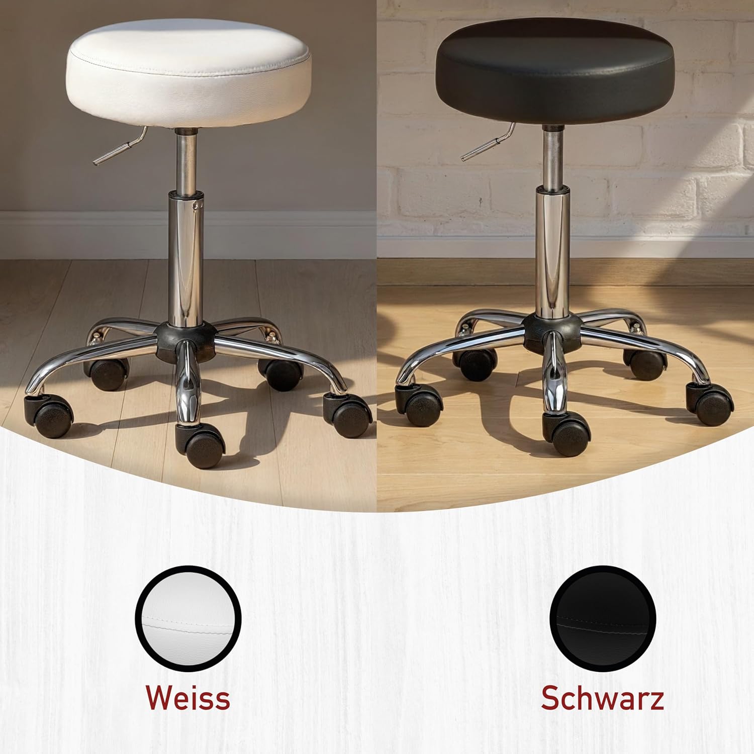 Detalle de Inter Link Sgabello girevole su rotelle, altezza regolabile 50–66 cm, rivestimento PU nero
