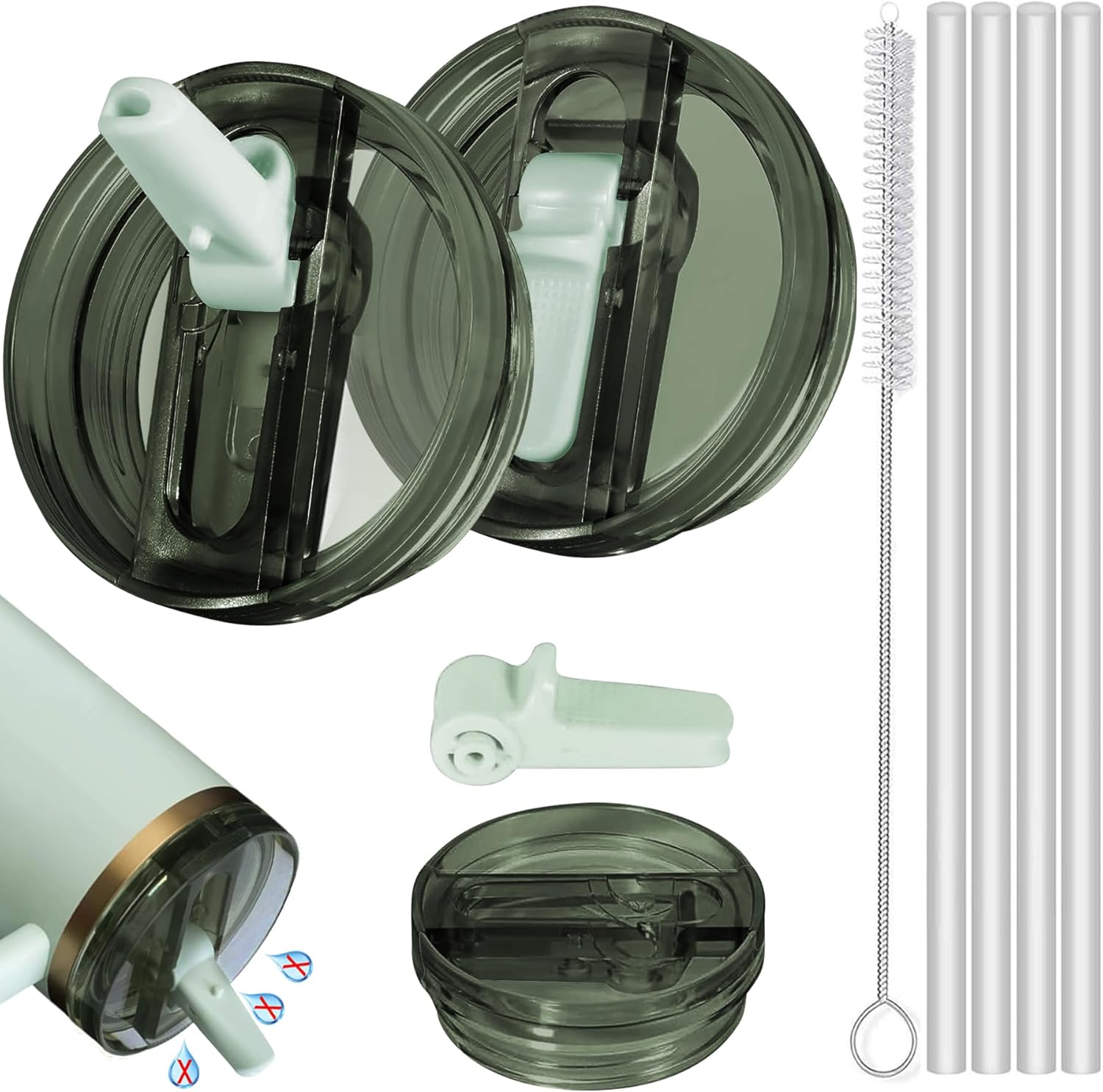 2 Stück Deckel für Stanley Cup 40oz – auslaufsichere Ersatz-Flip-Deckel mit Trinkhalmen & Bürste