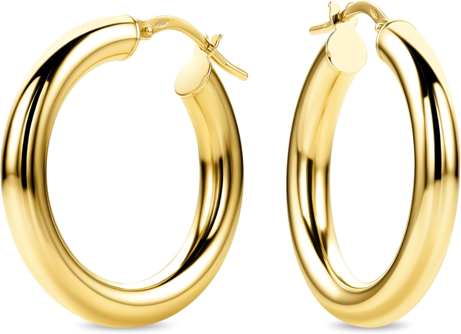 Detalle de Boucles d'oreilles créoles en or jaune 14k/585 - diamètre 22 mm, largeur 3,8 mm, brillantes