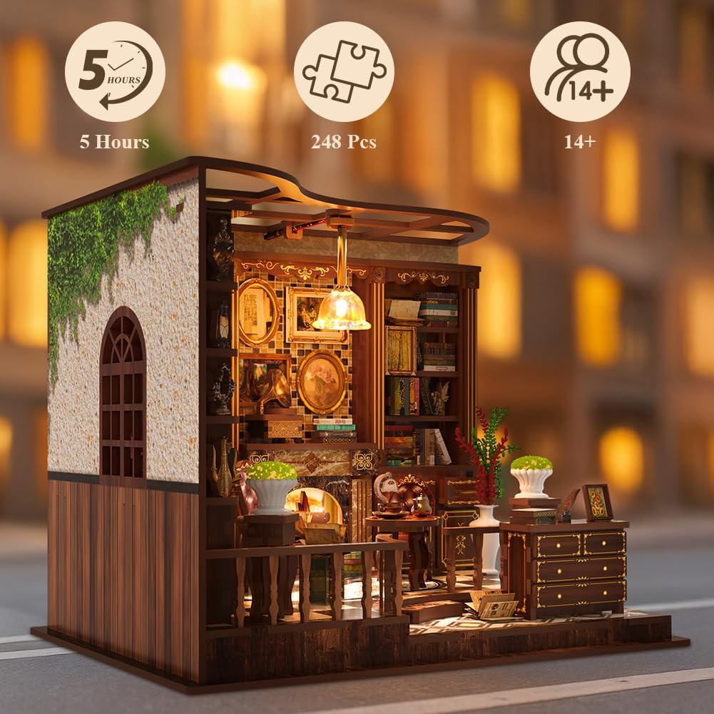 Thumbnail 3 de Aolso Kit Book Nook – Maison miniature DIY, 248 pièces en bois et puzzle 3D