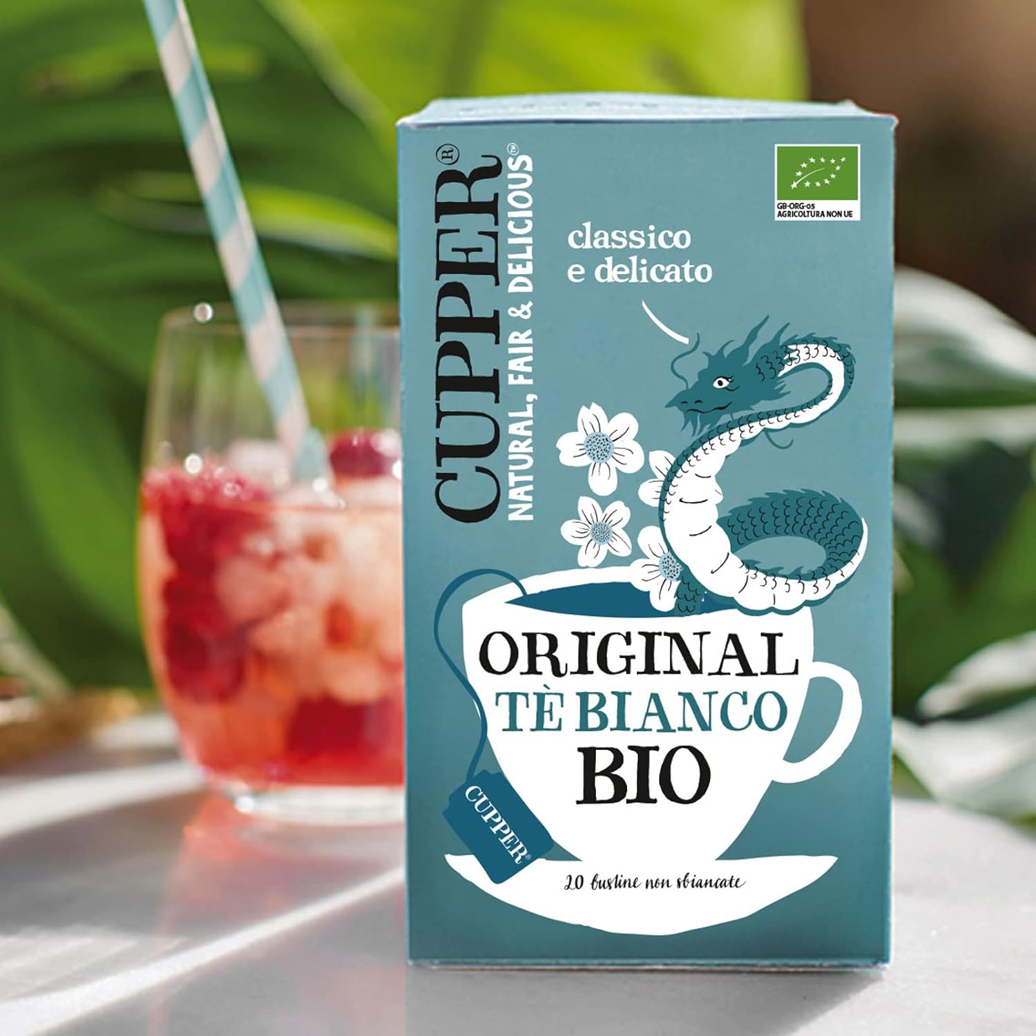 Detalle de CUPPER Tè Bianco Biologico e Fairtrade – Classico e Delicato, 80 bustine (4 Confezioni da 20)