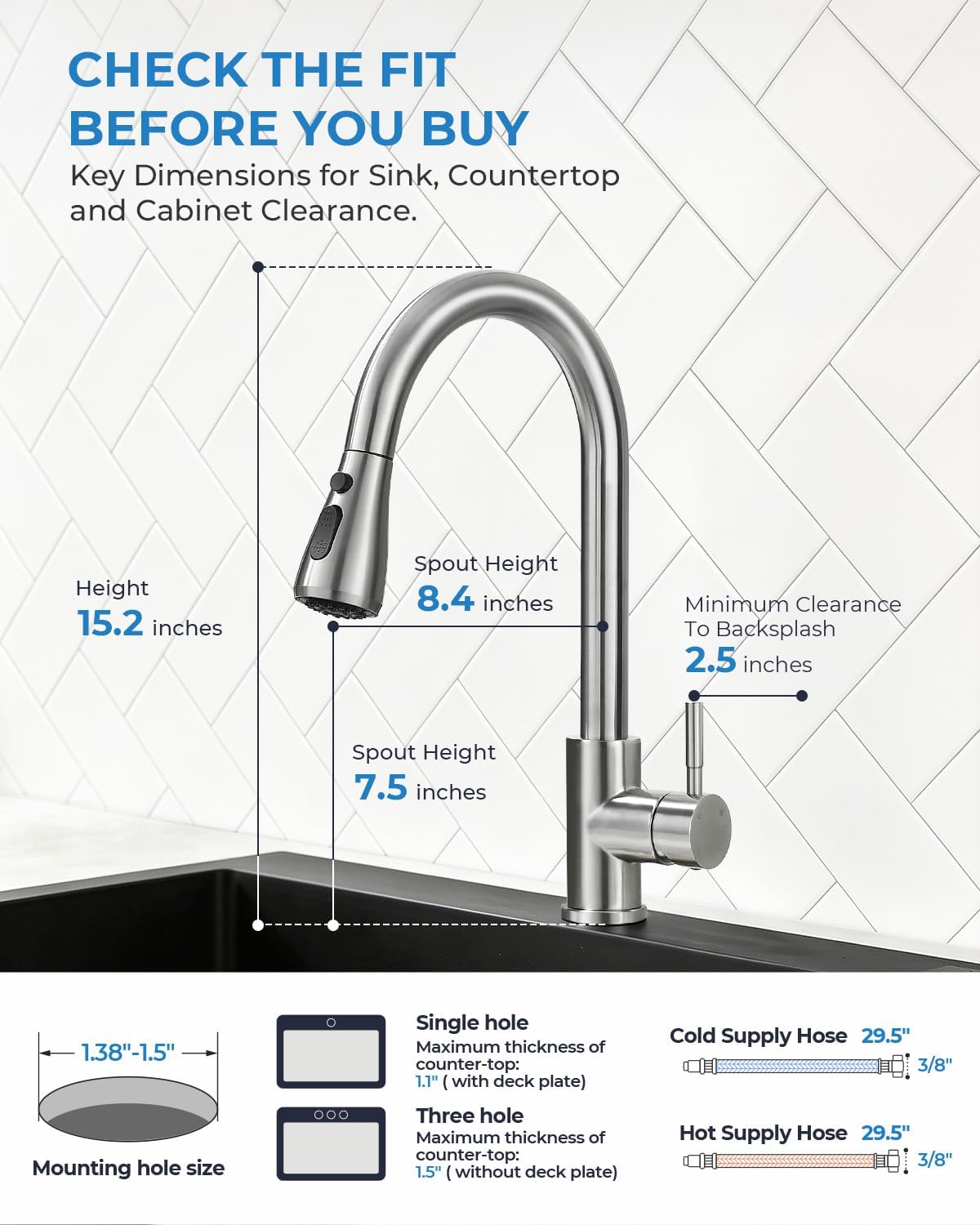 Thumbnail 6 de VFAUOSIT 06STV Kitchen Faucet with Pull-Down Sprayer, Brushed Nickel
