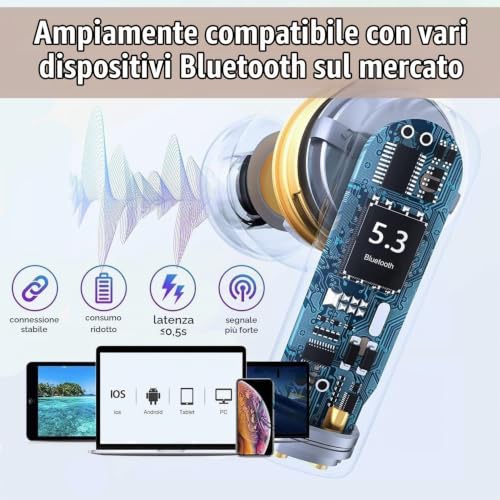 Detalle 2 de iLove Cuffie Bluetooth Auricolari 5.3 2026 HiFi Stereo – wireless, IP7, ANC chiamate