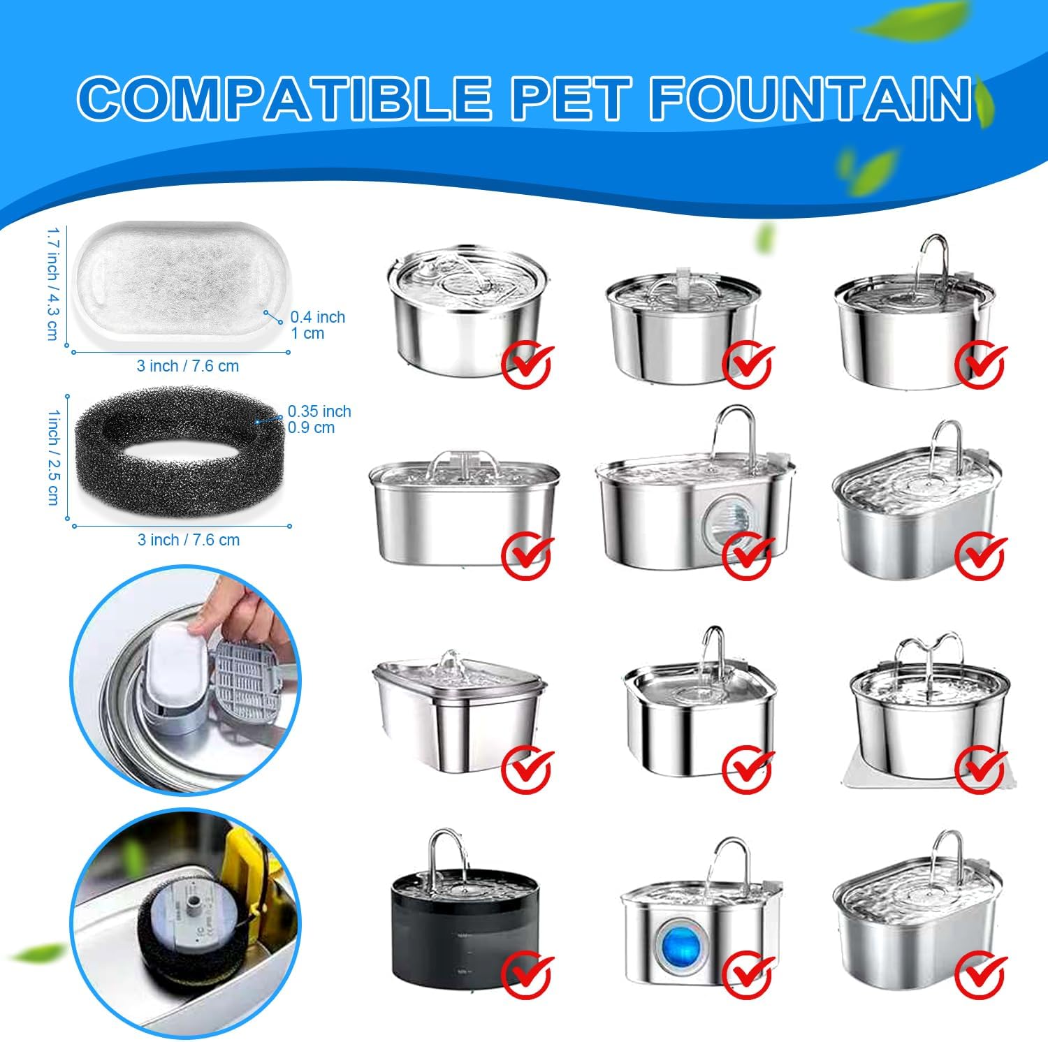 Thumbnail 2 de Whksoy CW-01 Cat Fountain Filters, 10 Filters and 10 Pre-Filter Sponges