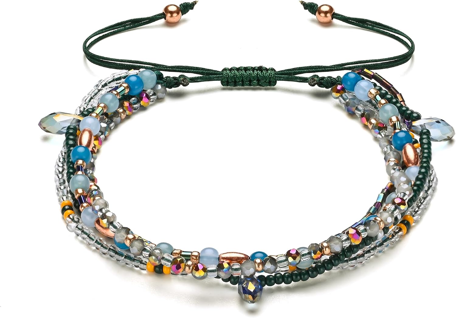 Detalle de Apocalyptic-K Damen handgewebtes Armband im Boho-Stil mit Achat und 925 Silber/18K Gold, verstellbar (18–21 cm)