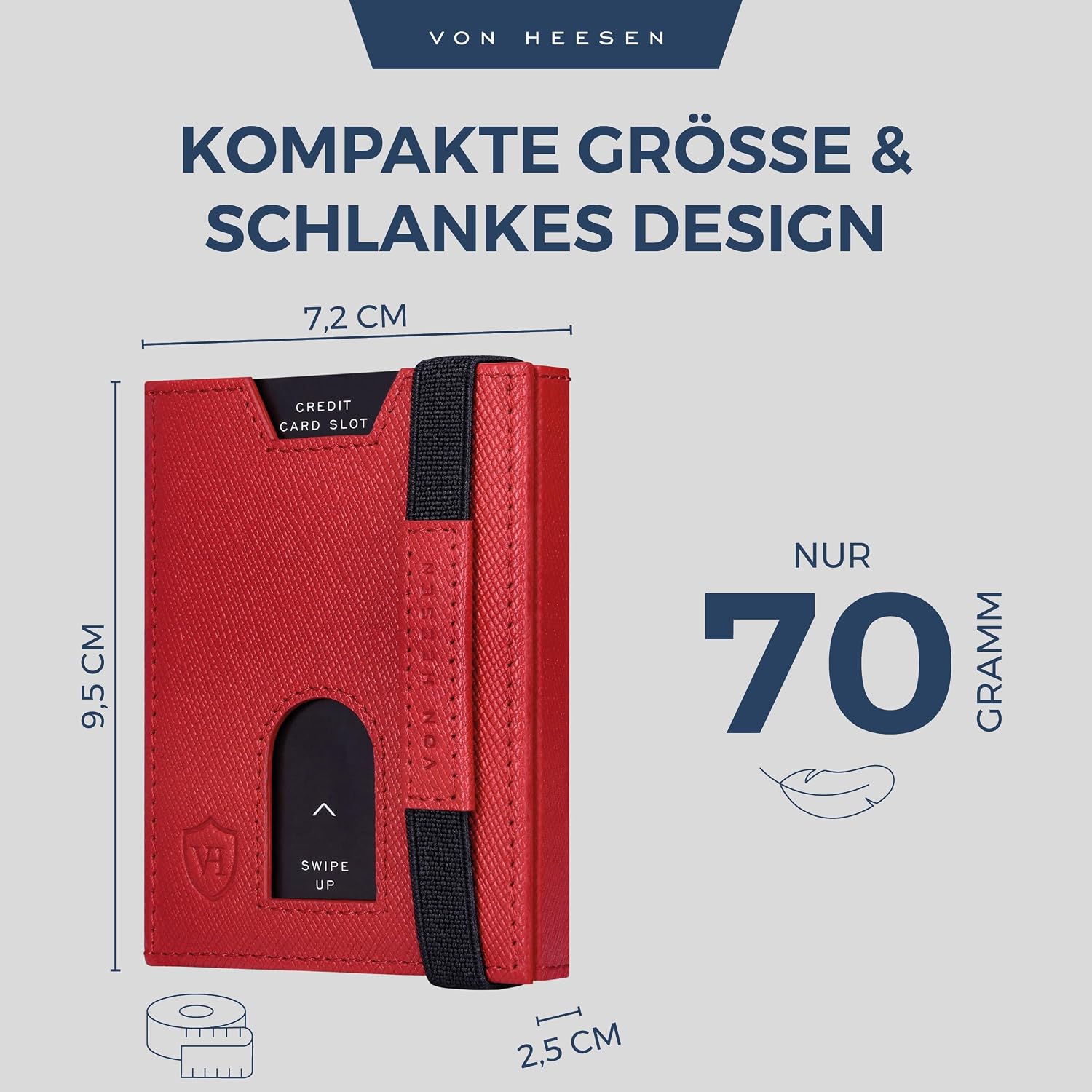 Detalle 1 de VON HEESEN Slim Wallet Rot Saffiano 9×7×1,8 cm