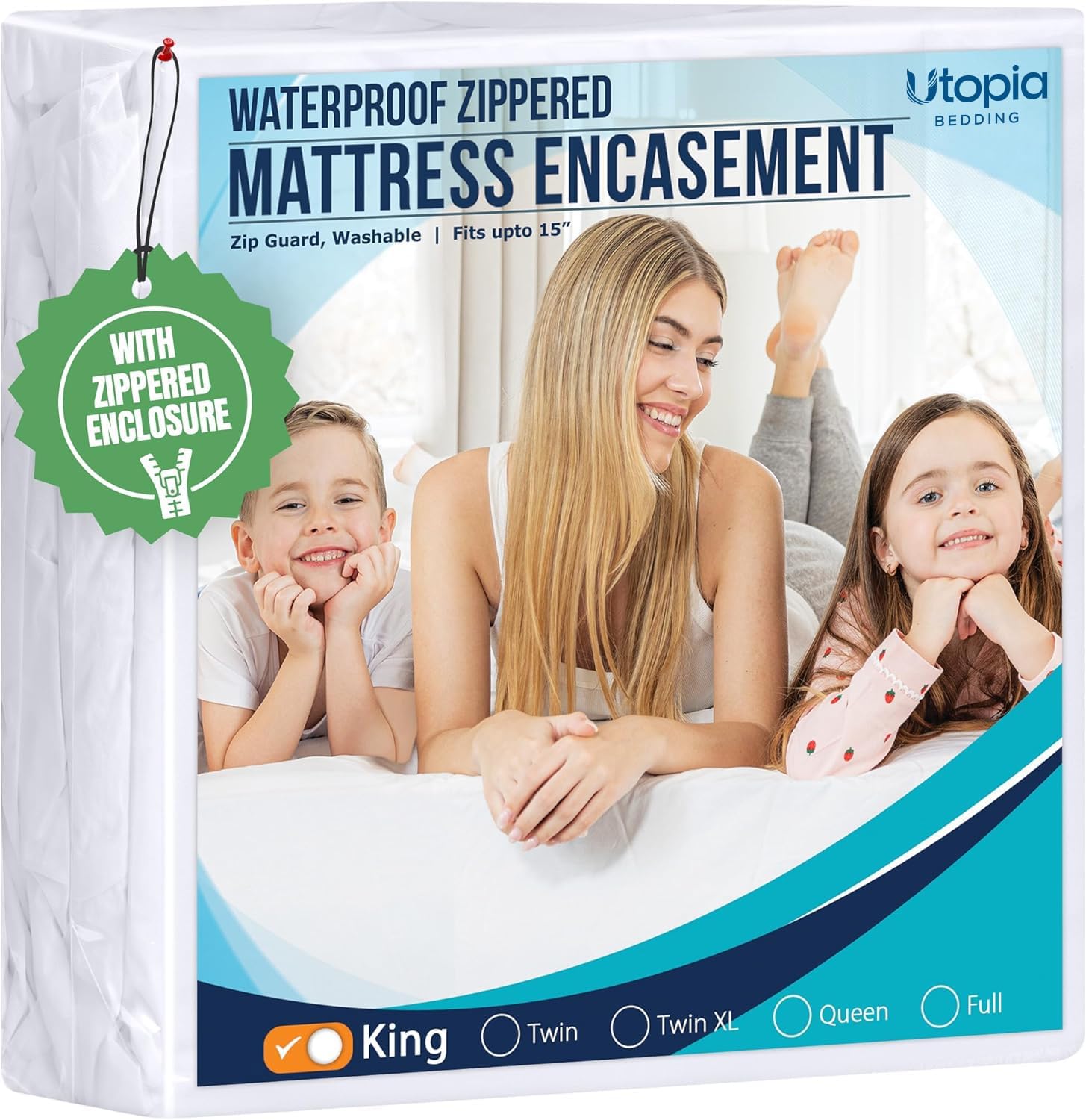 Detalle de Utopia Bedding King Mattress Encasement, Waterproof Zippered Cover, Fits Up to 15" Deep