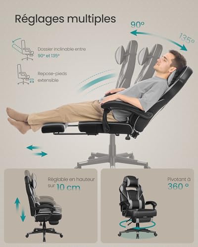Thumbnail 6 de SONGMICS Fauteuil de Bureau Gaming OBG073B03 – confort ajustable avec repose-pieds télescopique