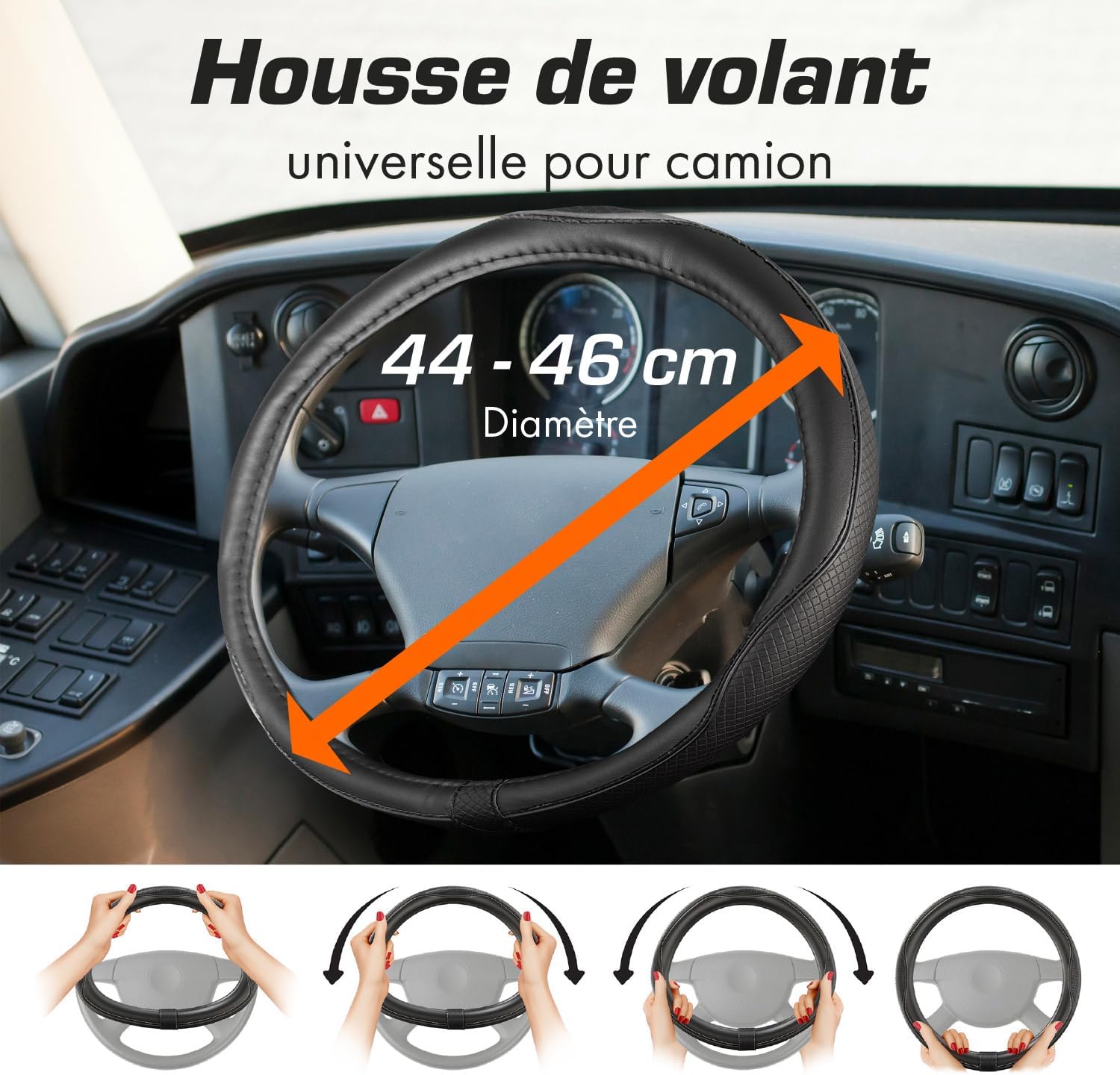 Thumbnail 2 de Upgrade4cars Couvre Volant Camion 44-46 cm Noir Simili Cuir – Housse de Protection Intérieur