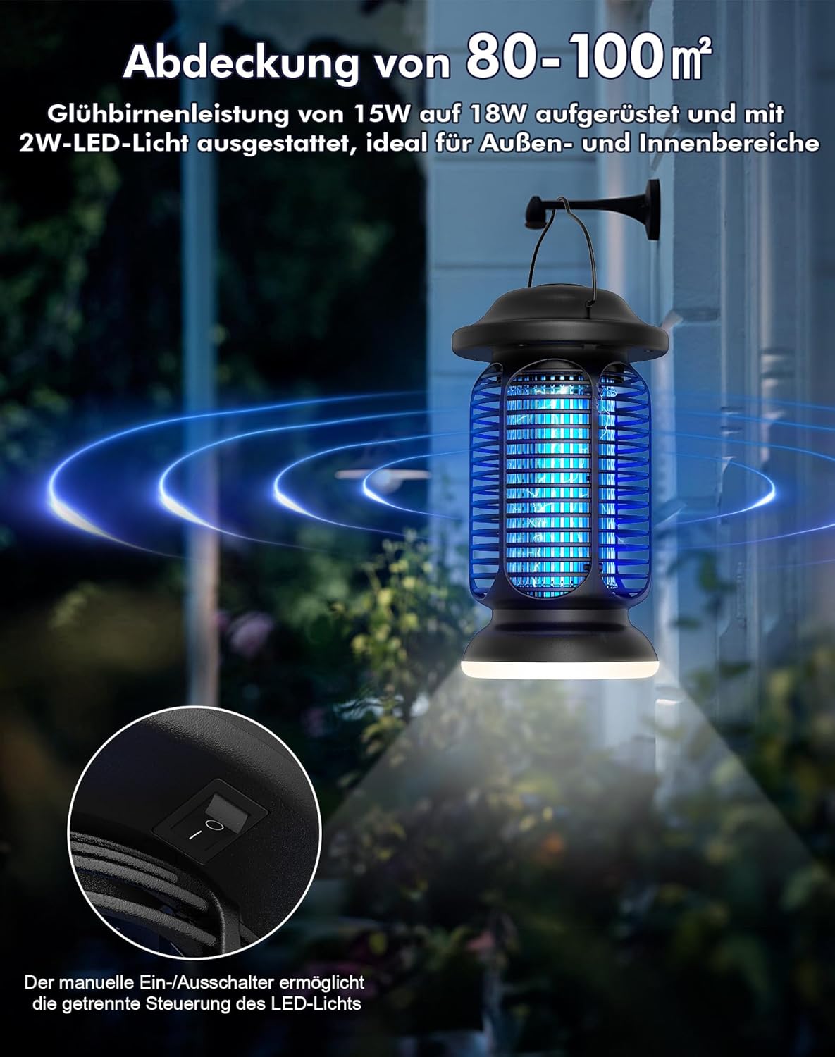 Detalle de Regevo Insektenvernichter Elektrisch 4000V – Fliegenfalle mit UV-Licht, IPX4, 20W