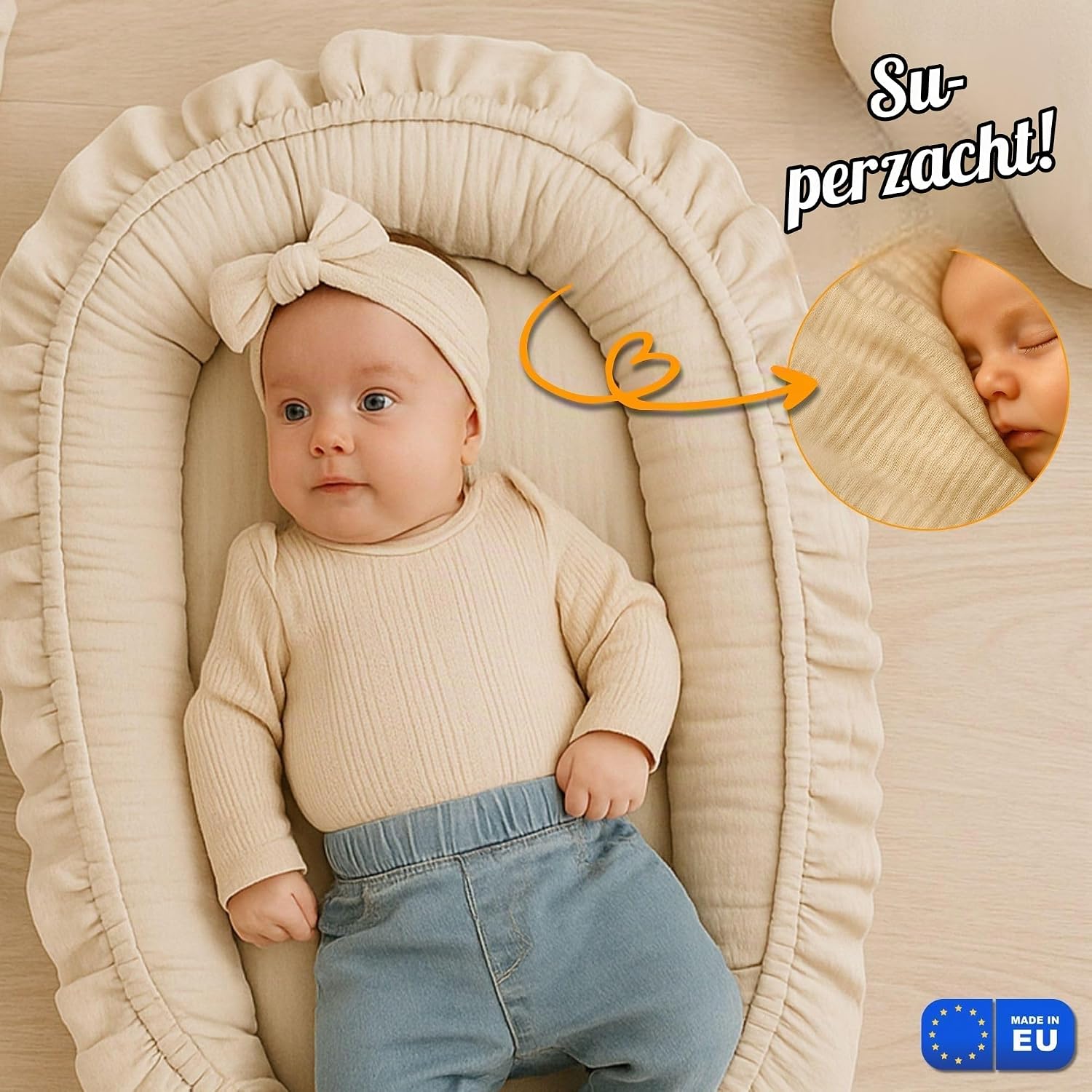 Detalle 2 de Totsy Baby babynest van mousseline 90 x 50 cm met draaggreep