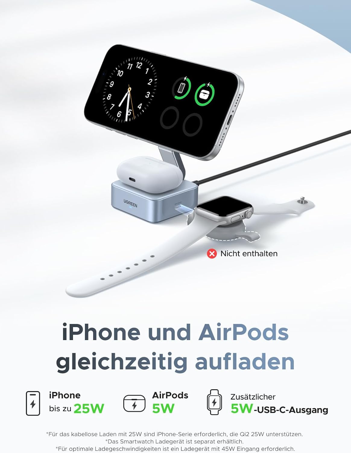 Thumbnail 2 de UGREEN MagFlow 2-in-1 MagSafe Ladegerät 25W