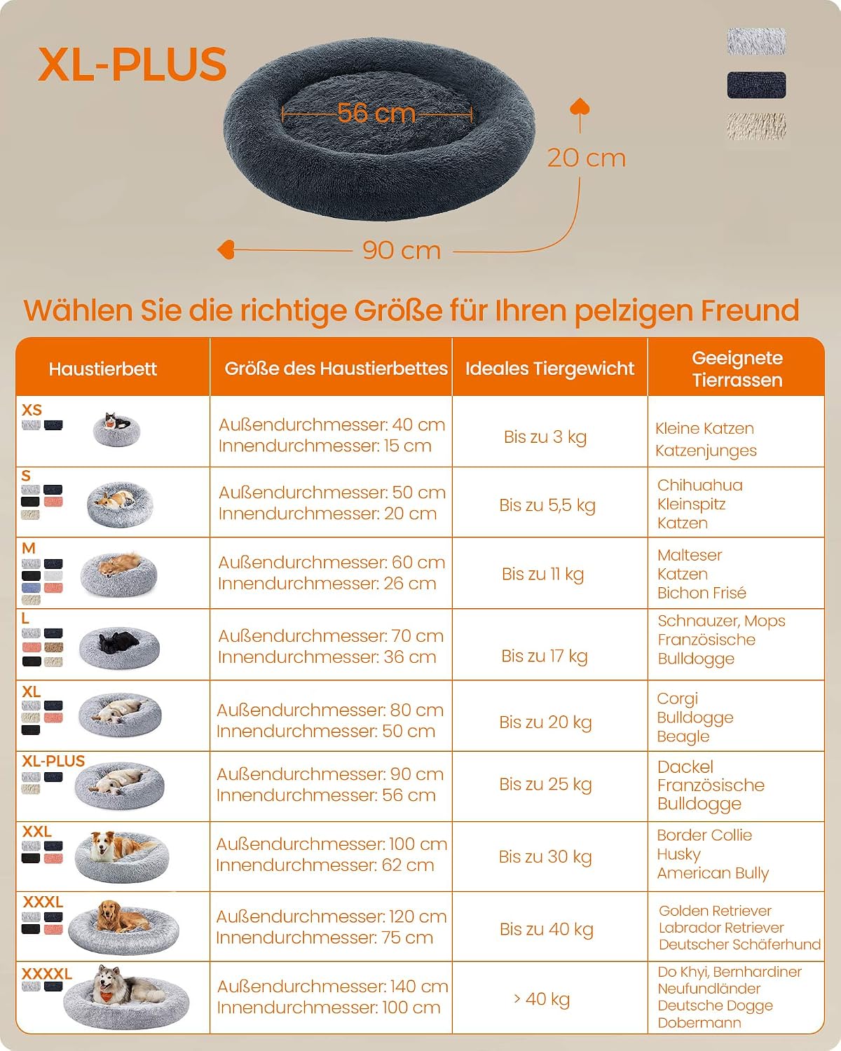 Detalle 1 de Feandrea Hundebett Donut 90 cm dunkelgrau